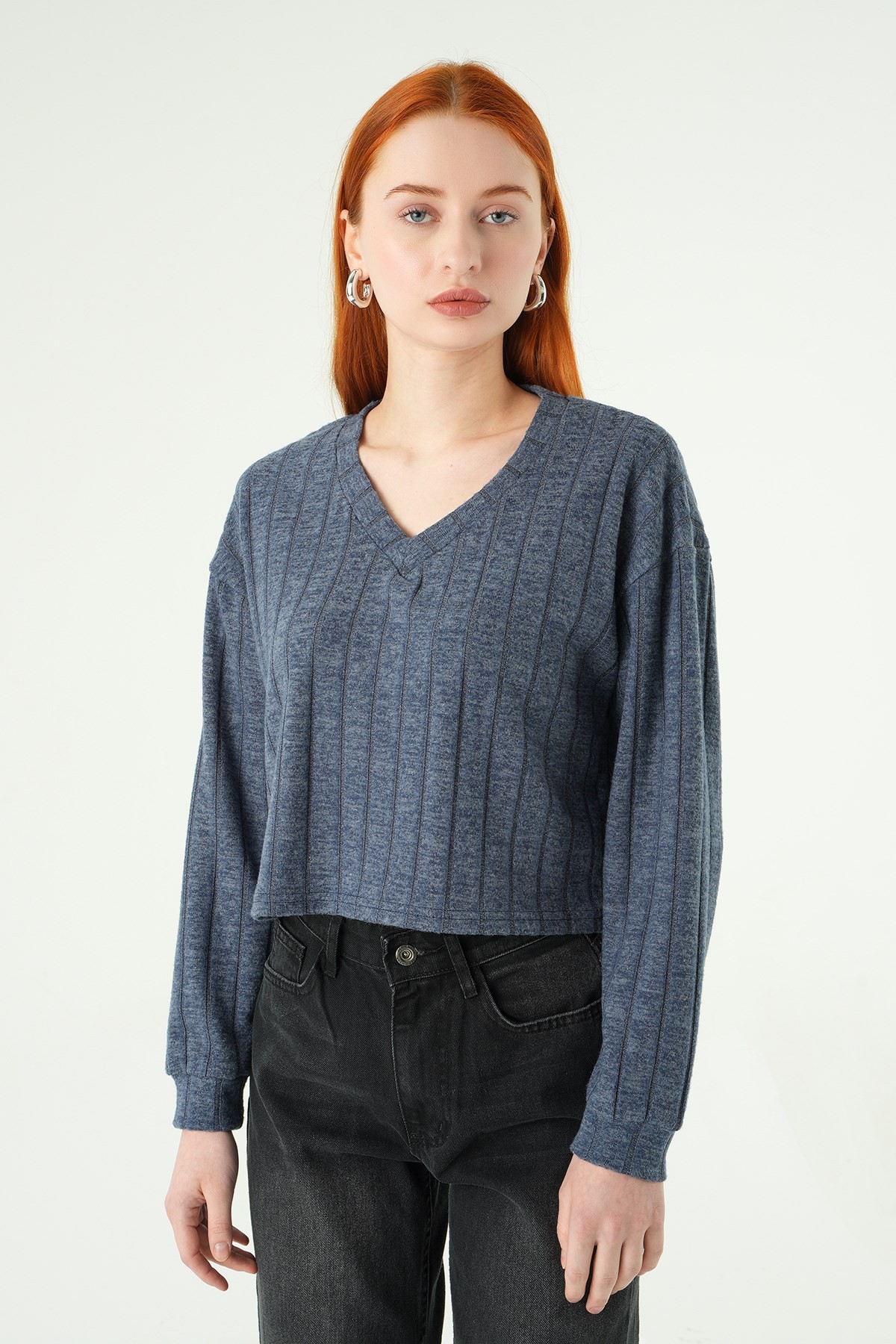 Bluz-V Yaka Bluz 8259A İndigo -rulem