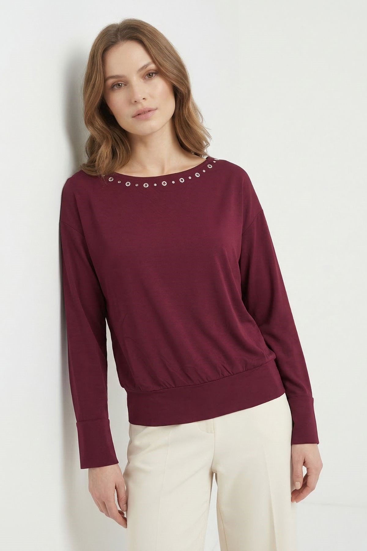 Bluz-Yaka Kuş Göz Detay Bluz 7848 Bordo -rulem