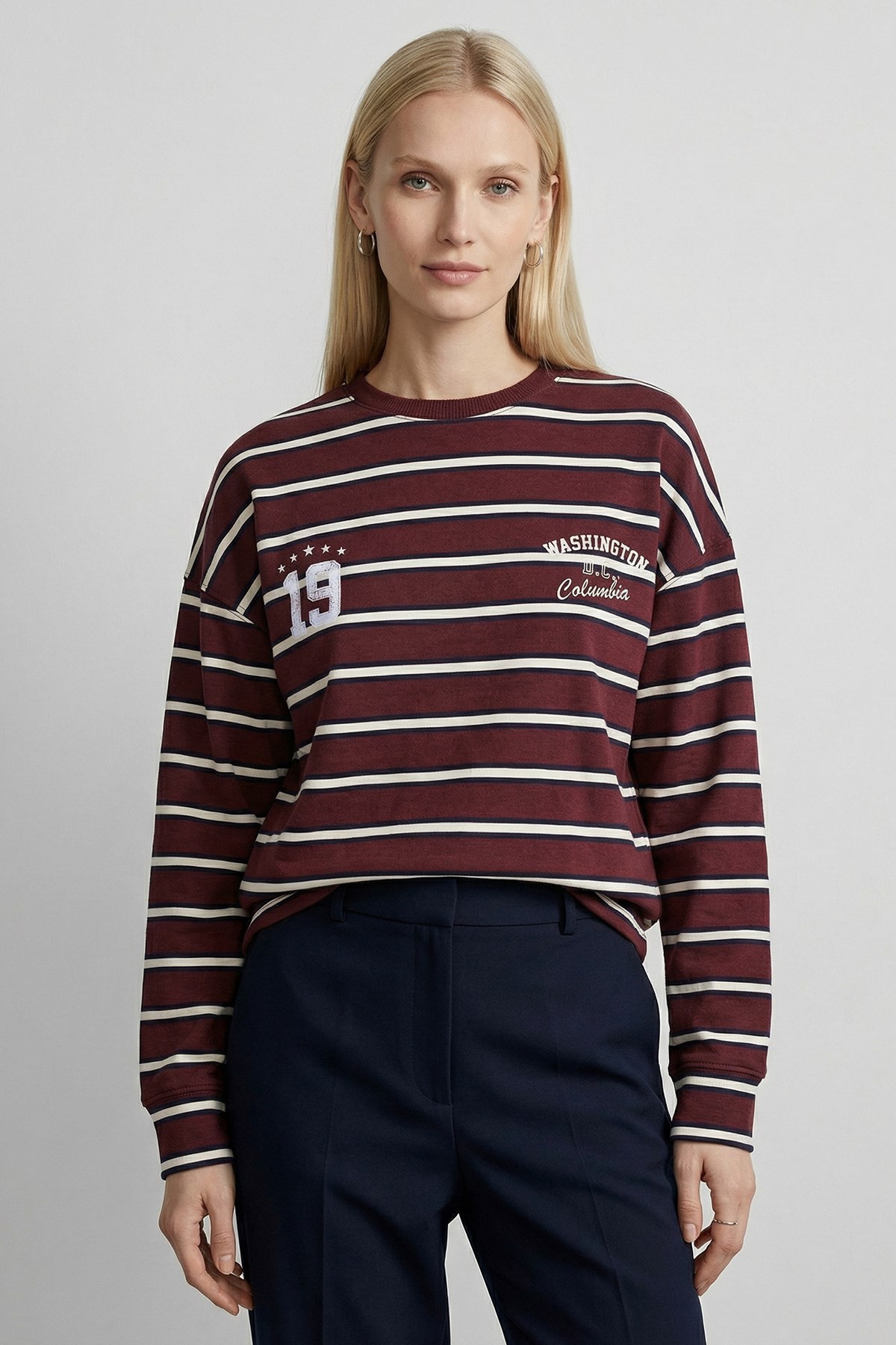 Bordo Baskılı Bisiklet Yaka Bluz 8223