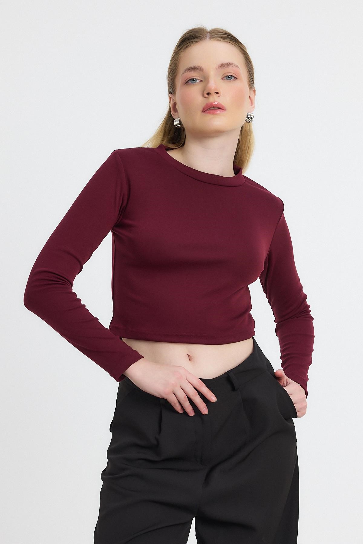 Bordo Bisiklet Yaka Bluz 2132