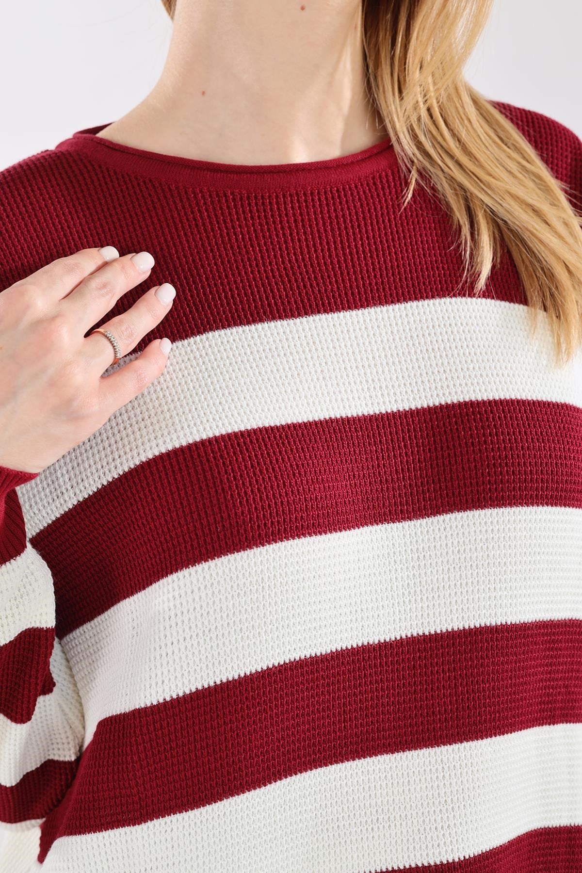 Bordo Bisiklet Yaka Çizgili Tunik 5380
