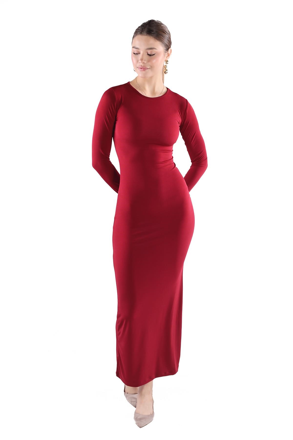 Bordo Bisiklet Yaka Elbise 376