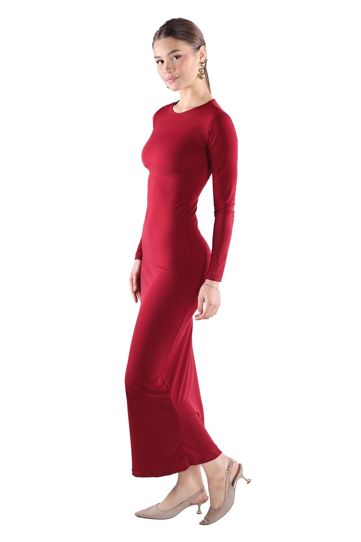 Bordo Bisiklet Yaka Elbise 376