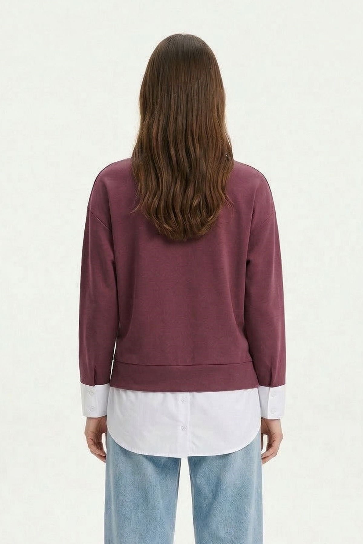 Bordo Bisiklet Yaka Garnili Bluz 8375