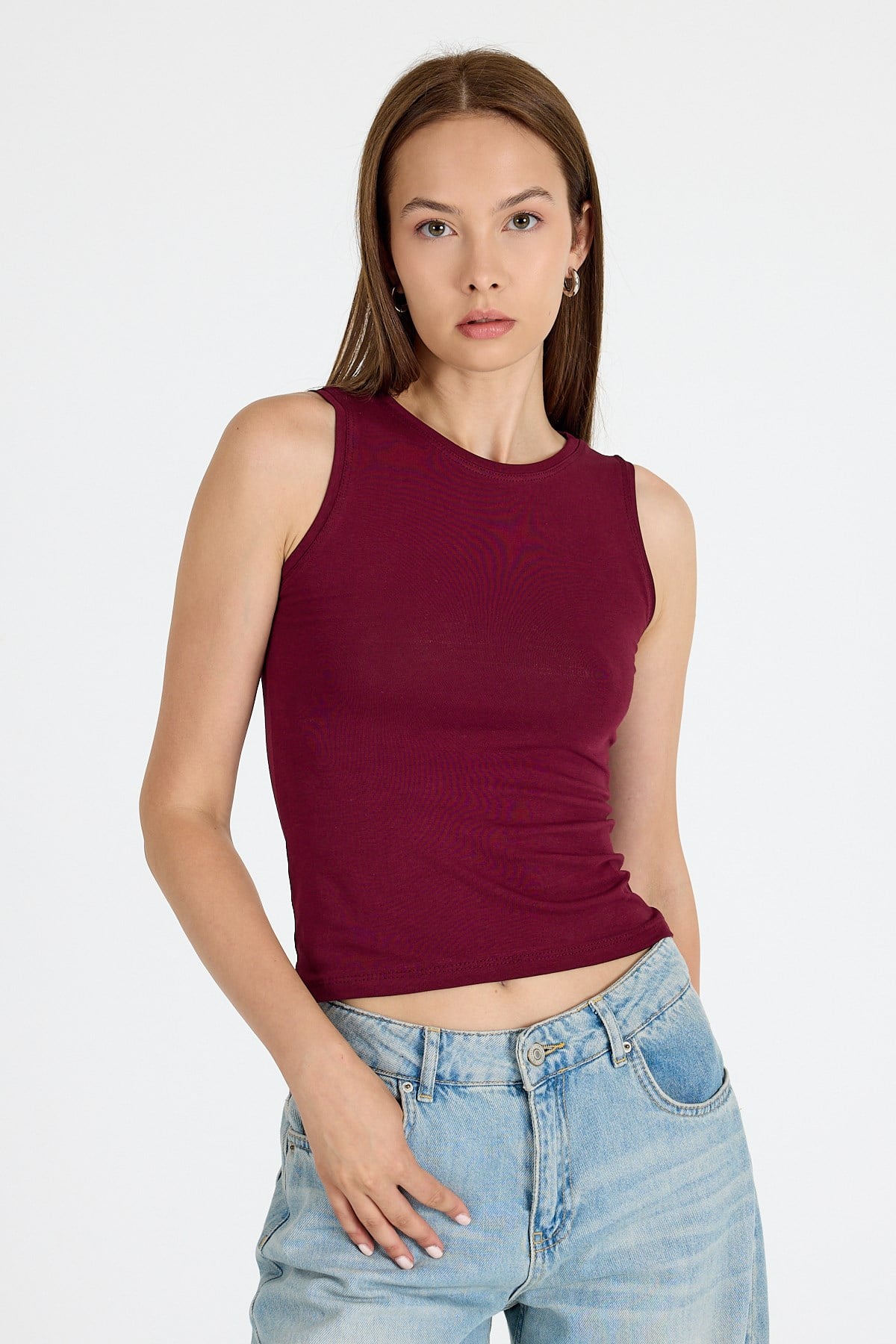 Bordo  Bisiklet Yaka Kolsuz Slim Fit Atlet 1663
