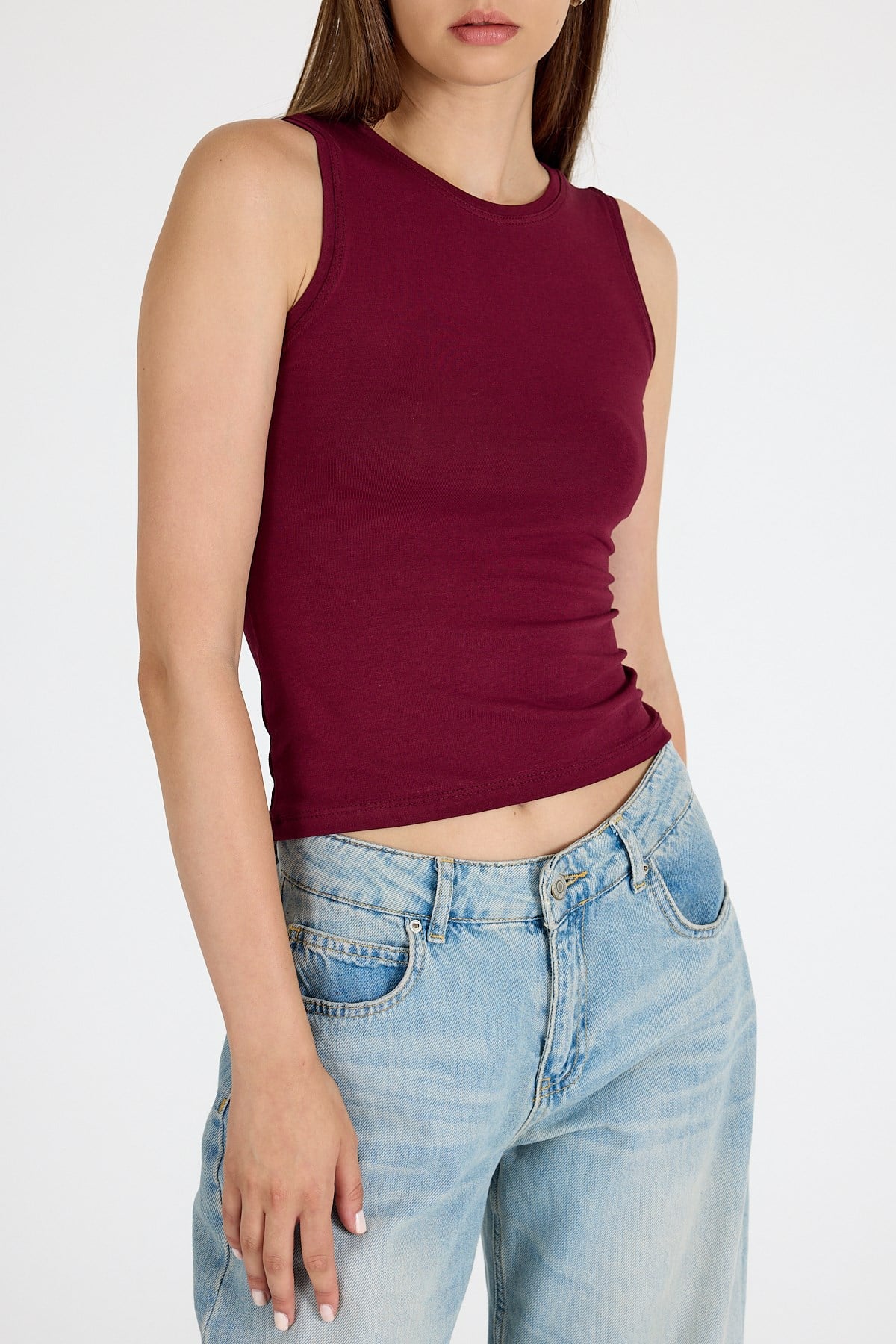 Bordo  Bisiklet Yaka Kolsuz Slim Fit Atlet 1663