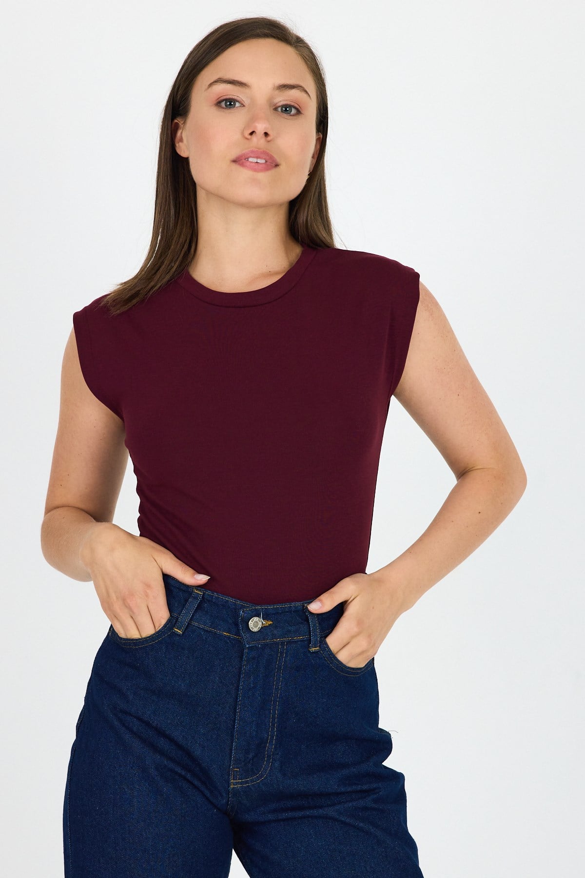 Bordo Bisiklet Yaka Pamuklu Slim Fit Tişört 3050