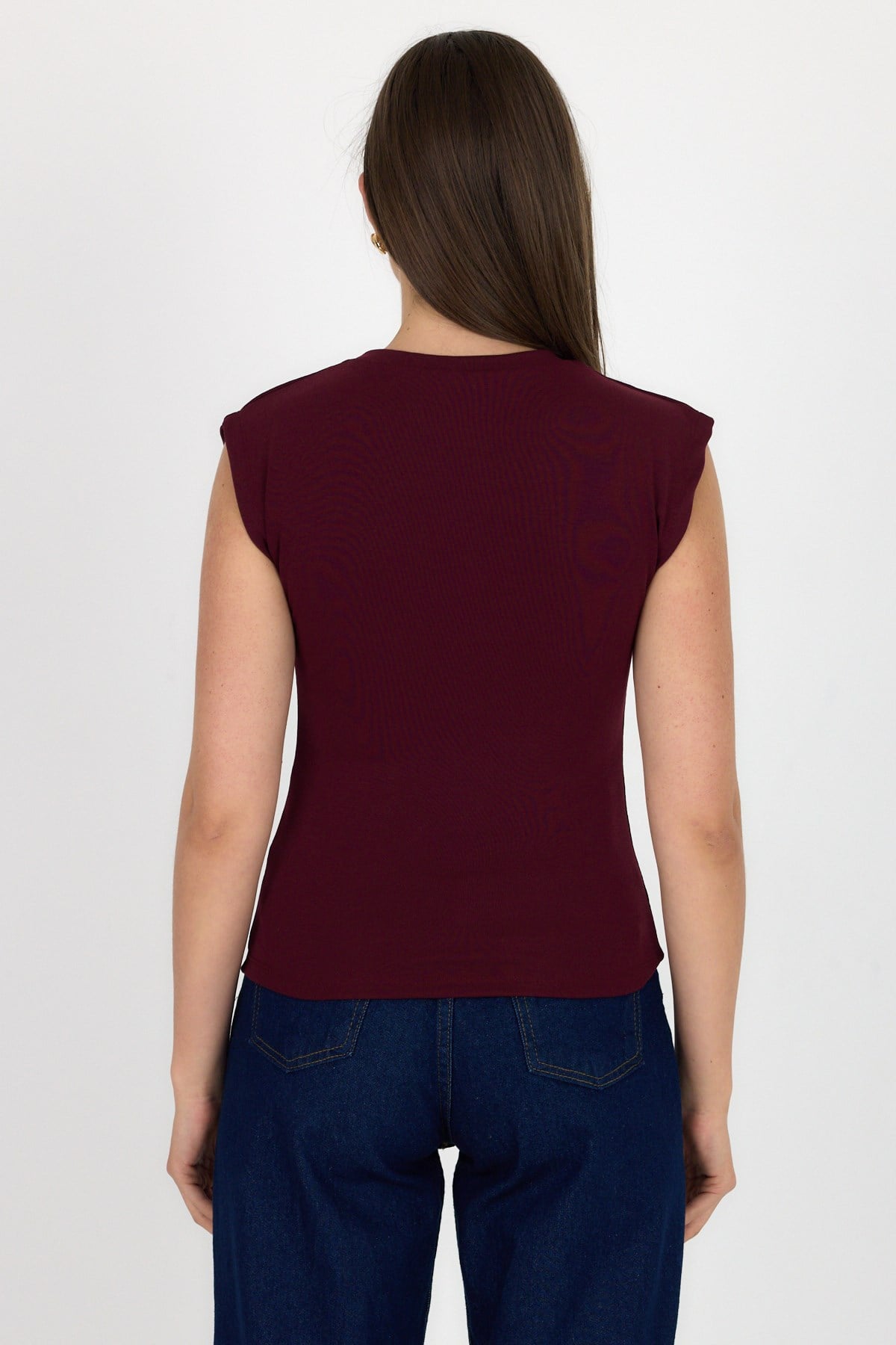Bordo Bisiklet Yaka Pamuklu Slim Fit Tişört 3050