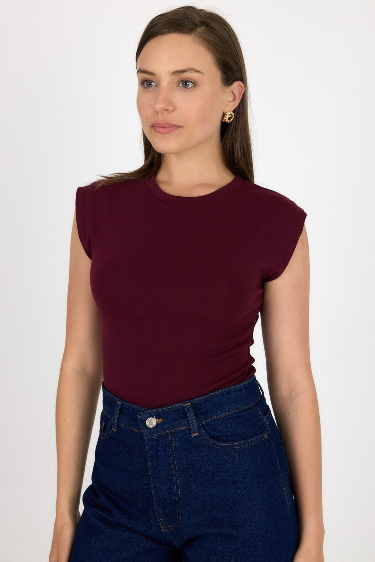 Bordo Bisiklet Yaka Pamuklu Slim Fit Tişört 3050