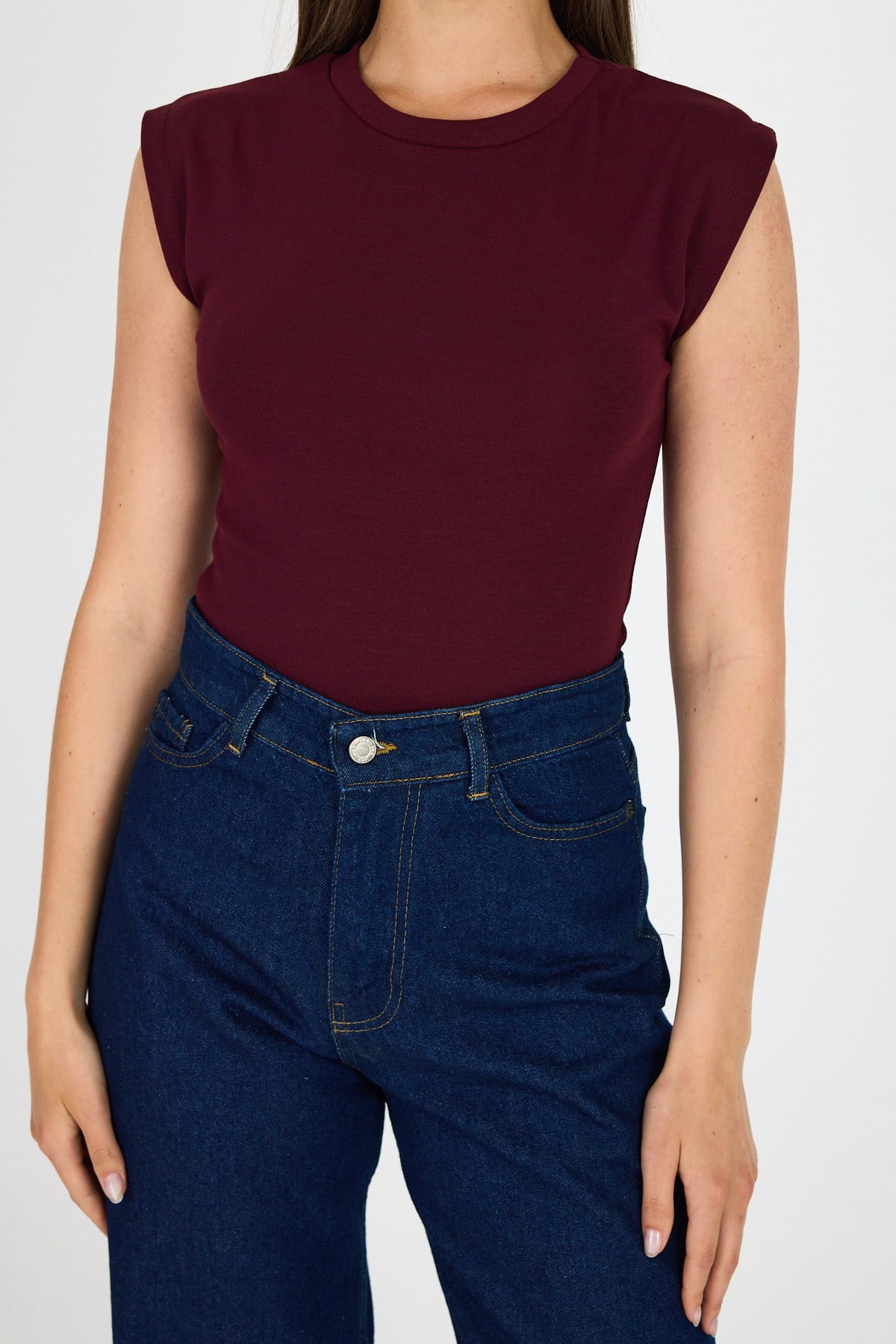 Bordo Bisiklet Yaka Pamuklu Slim Fit Tişört 3050
