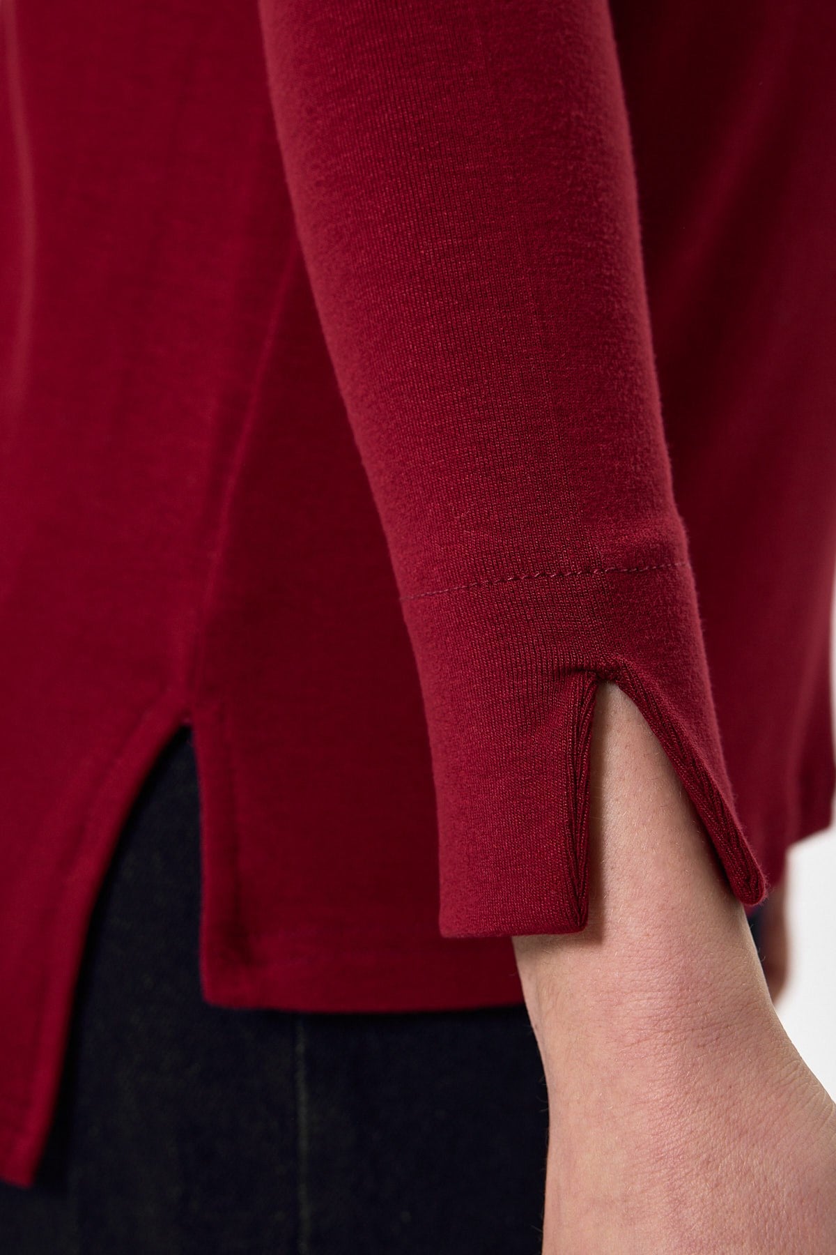 Bordo Bisiklet Yaka Yan Yırtmaçlı Tunik 8229A