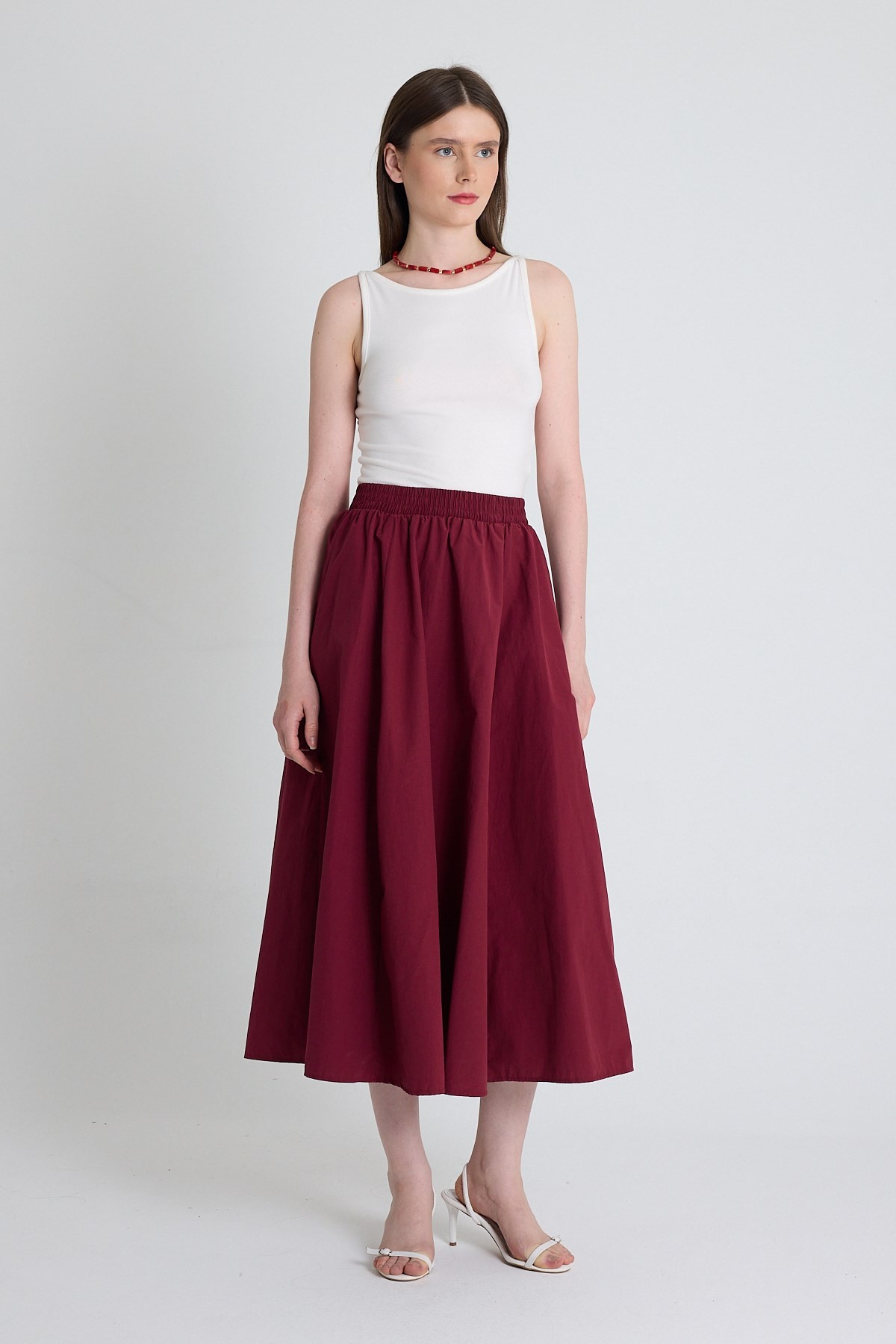 Bordo Cep Detay Mevlana Midi Etek 3950