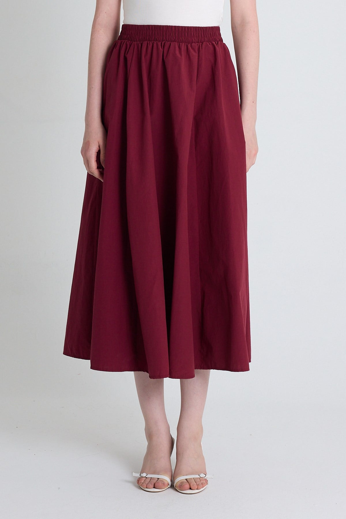 Bordo Cep Detay Mevlana Midi Etek 3950