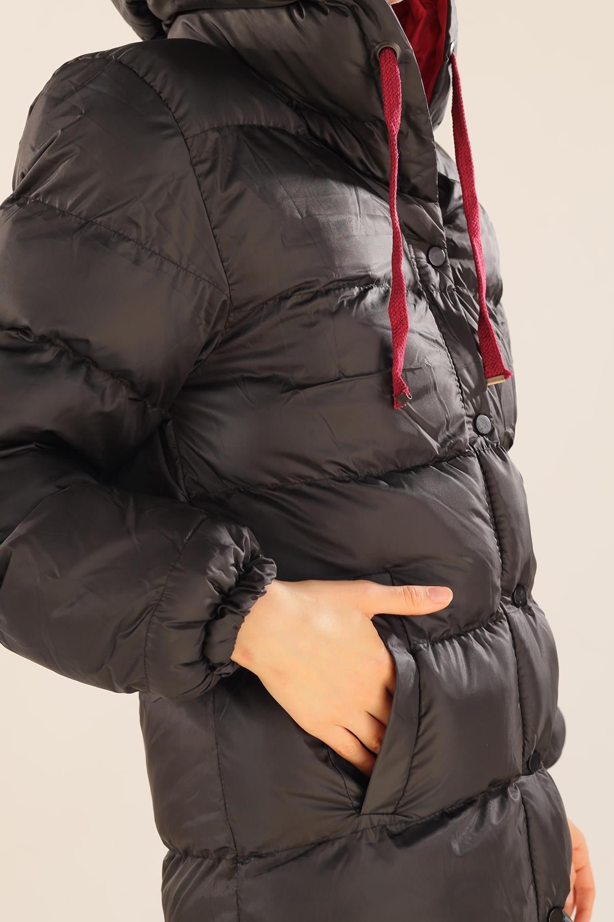 Bordo Çift Renkli Oversize Mont 0021-1