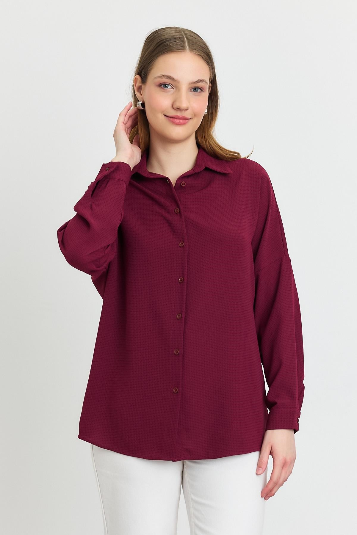 Bordo Çizgi Desenli Gömlek 4636A