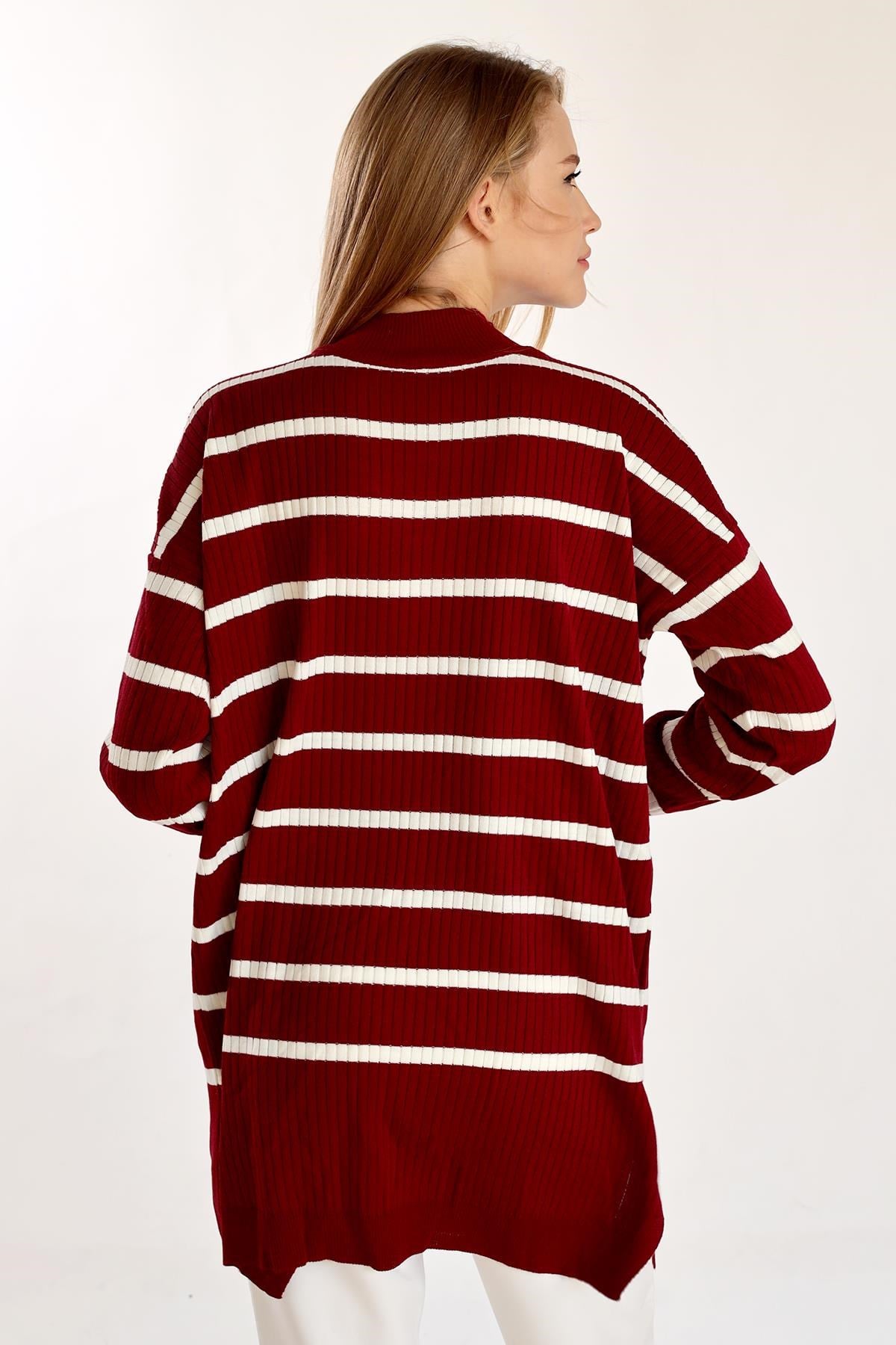 Bordo Çizgili Balıkçı Yaka Tunik 5415