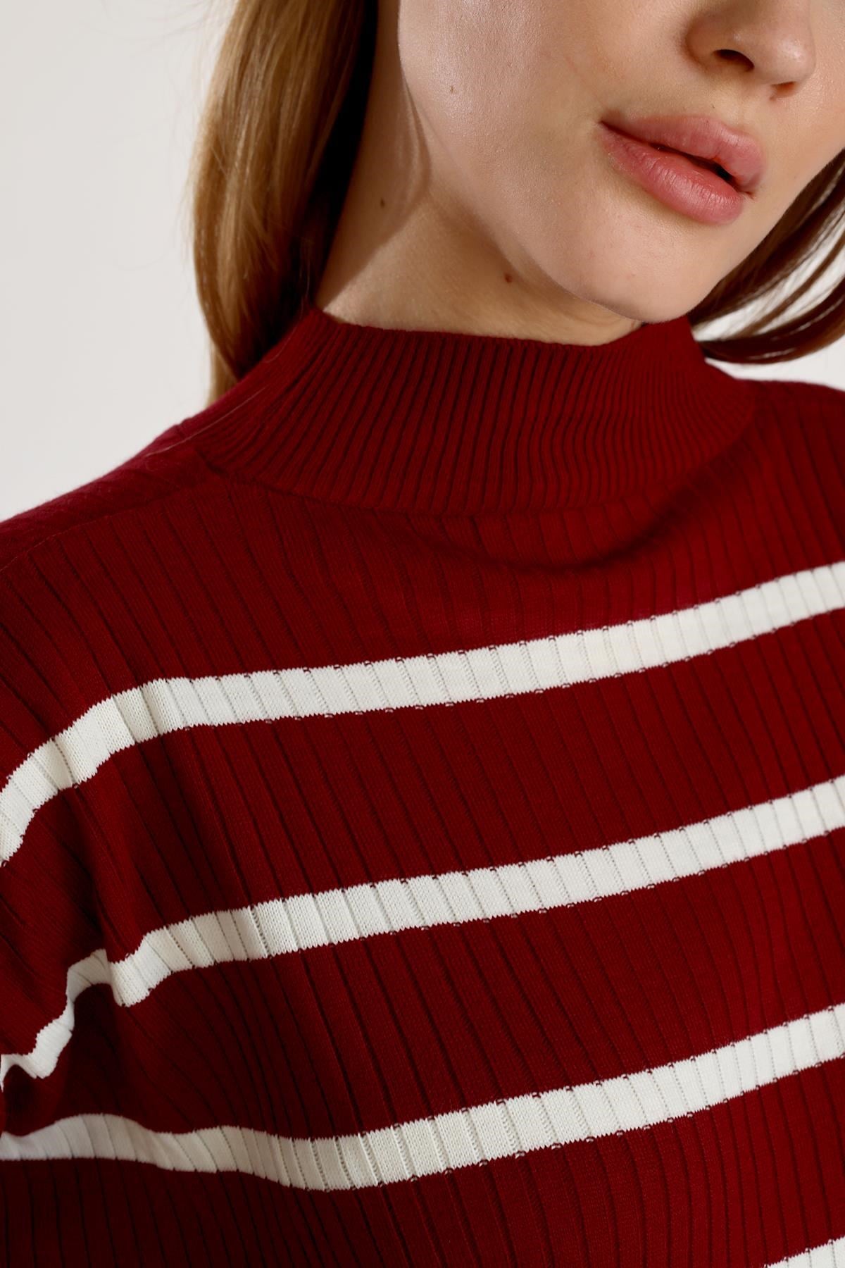Bordo Çizgili Balıkçı Yaka Tunik 5415