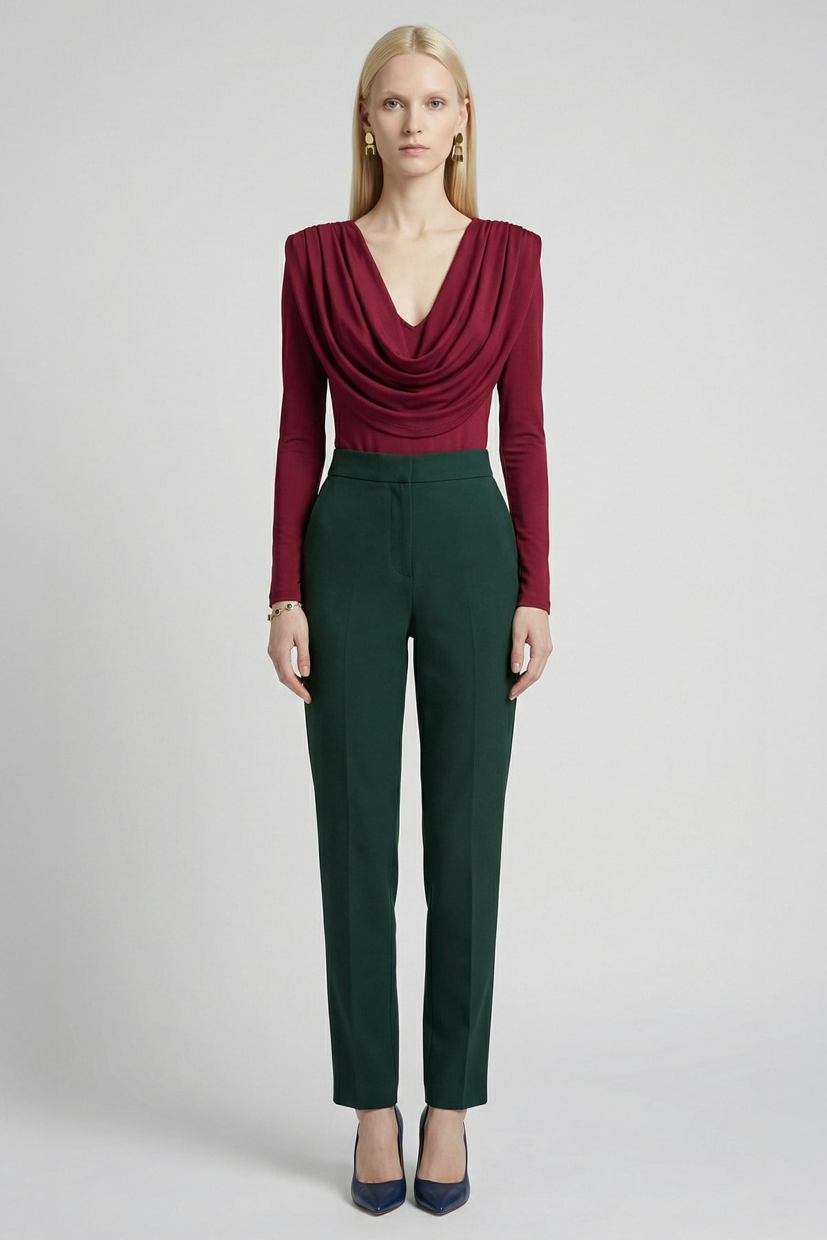 Bordo Degaje Yaka Uzun Kol Bluz 251282