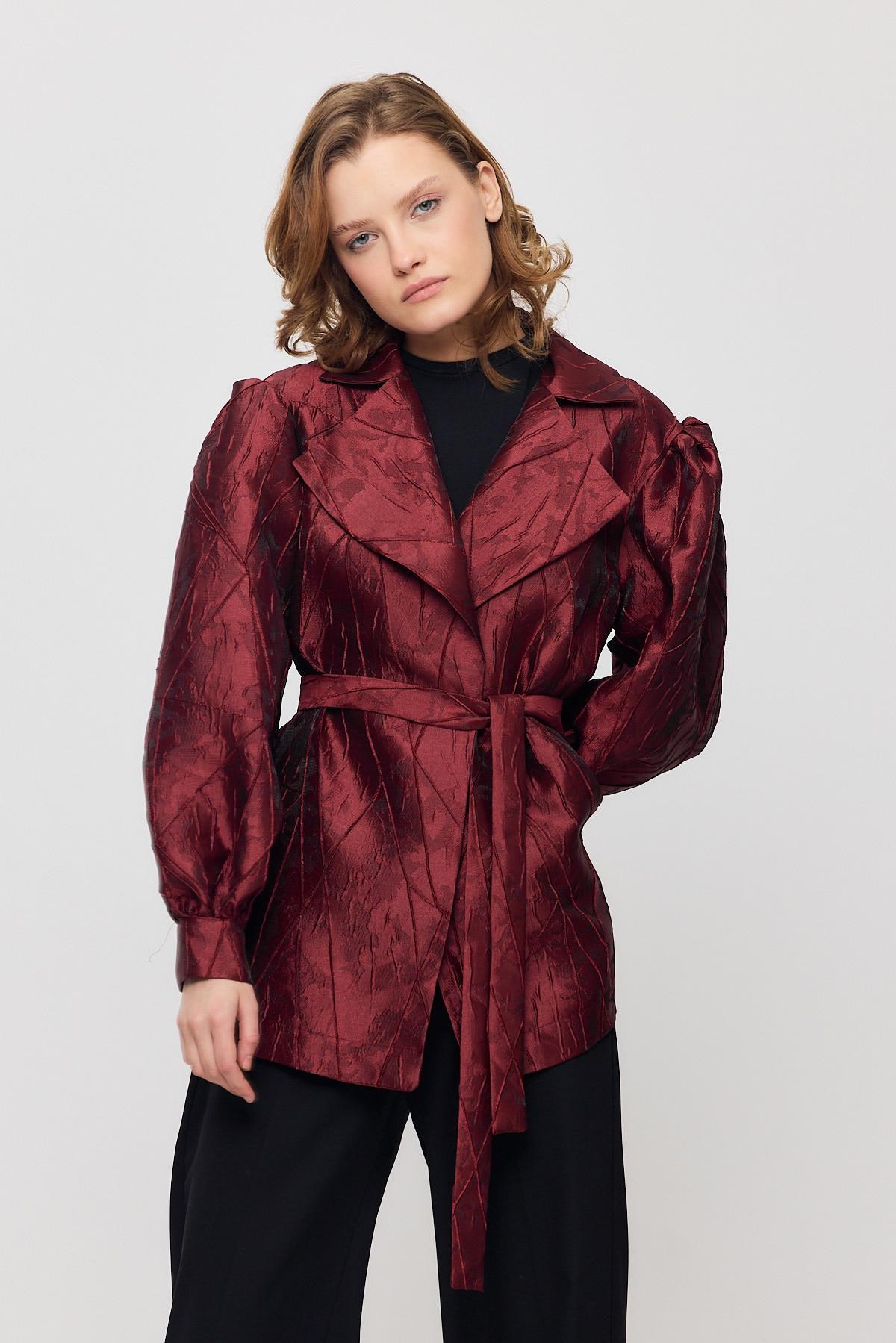 Bordo Desenli Balon Kol Ceket 2848