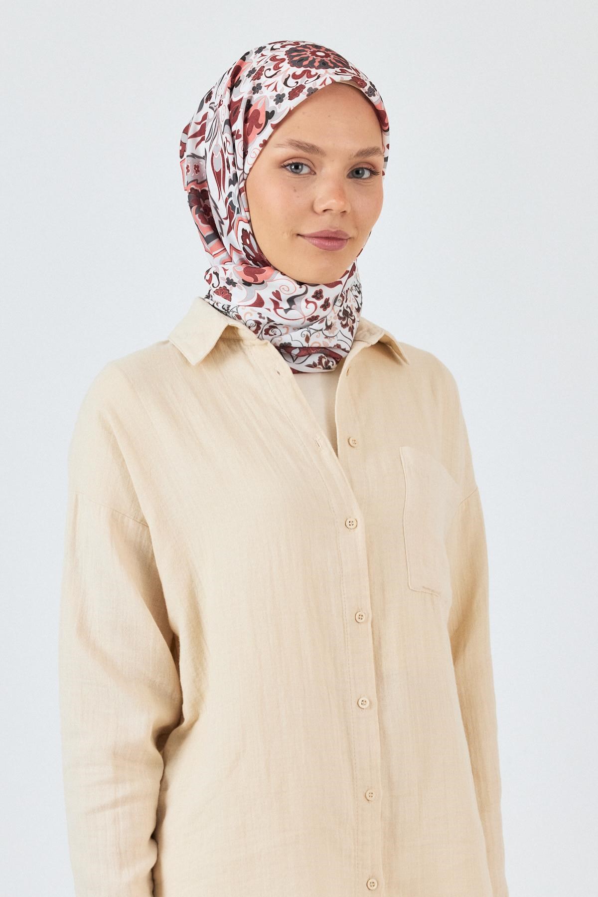 Bordo Desenli Eşarp 3005