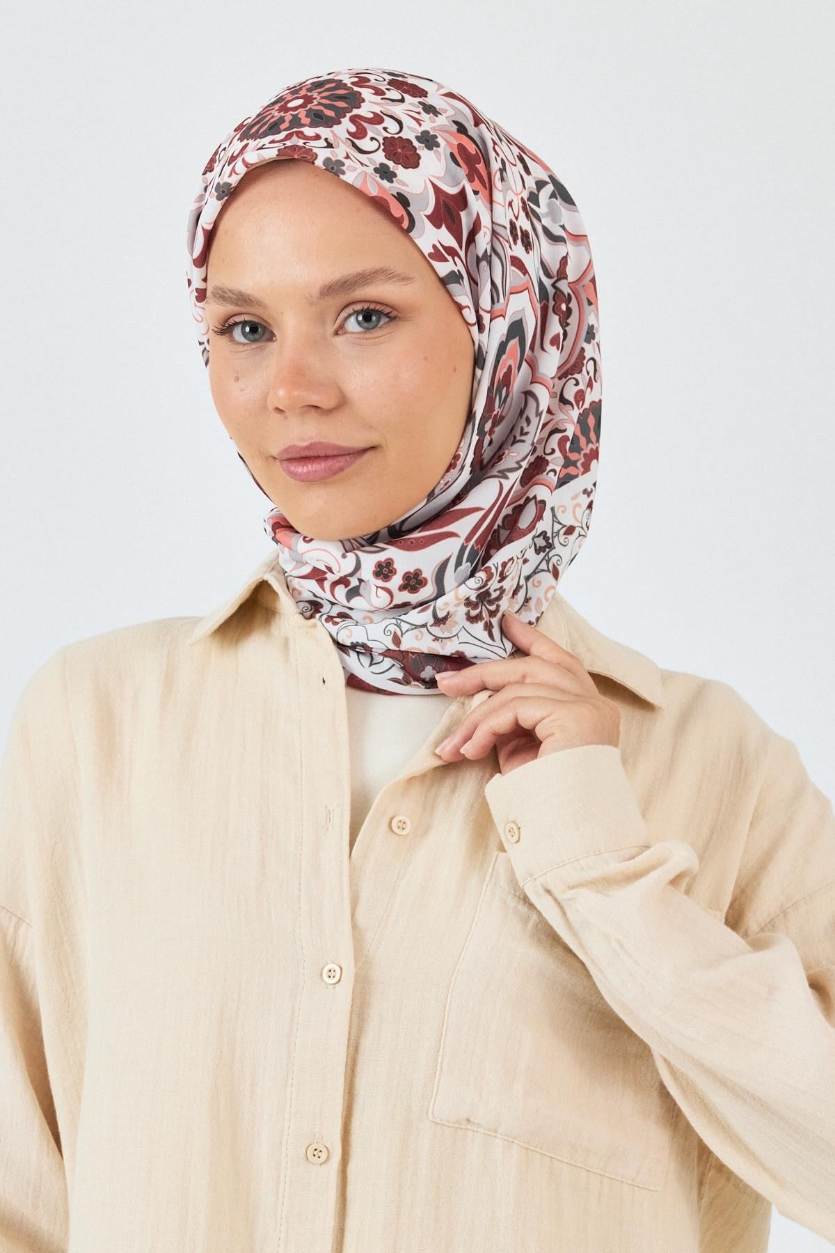 Bordo Desenli Eşarp 3005