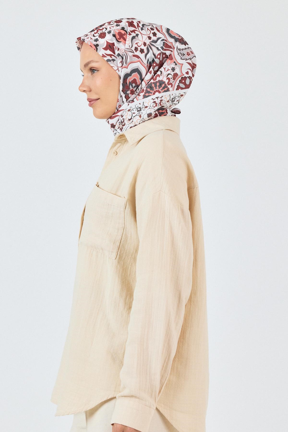 Bordo Desenli Eşarp 3005