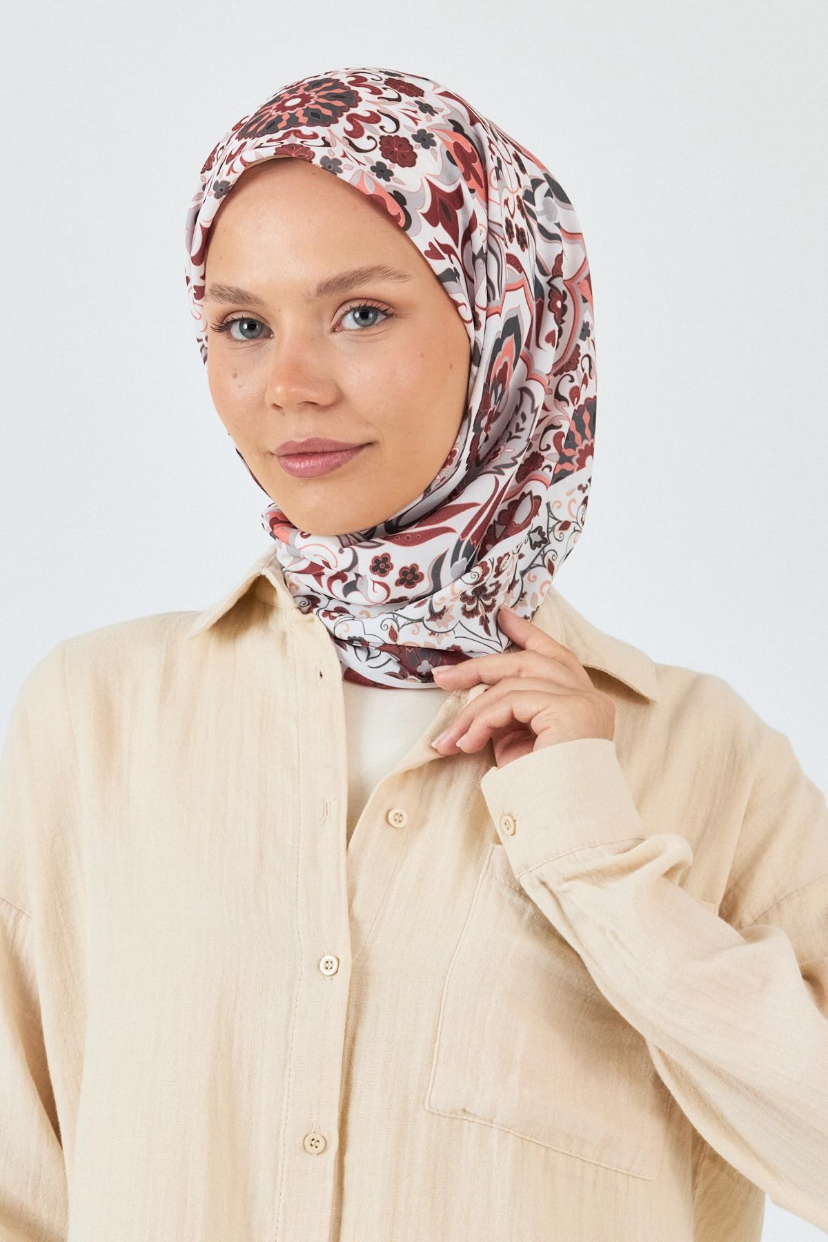 Bordo Desenli Eşarp 3005