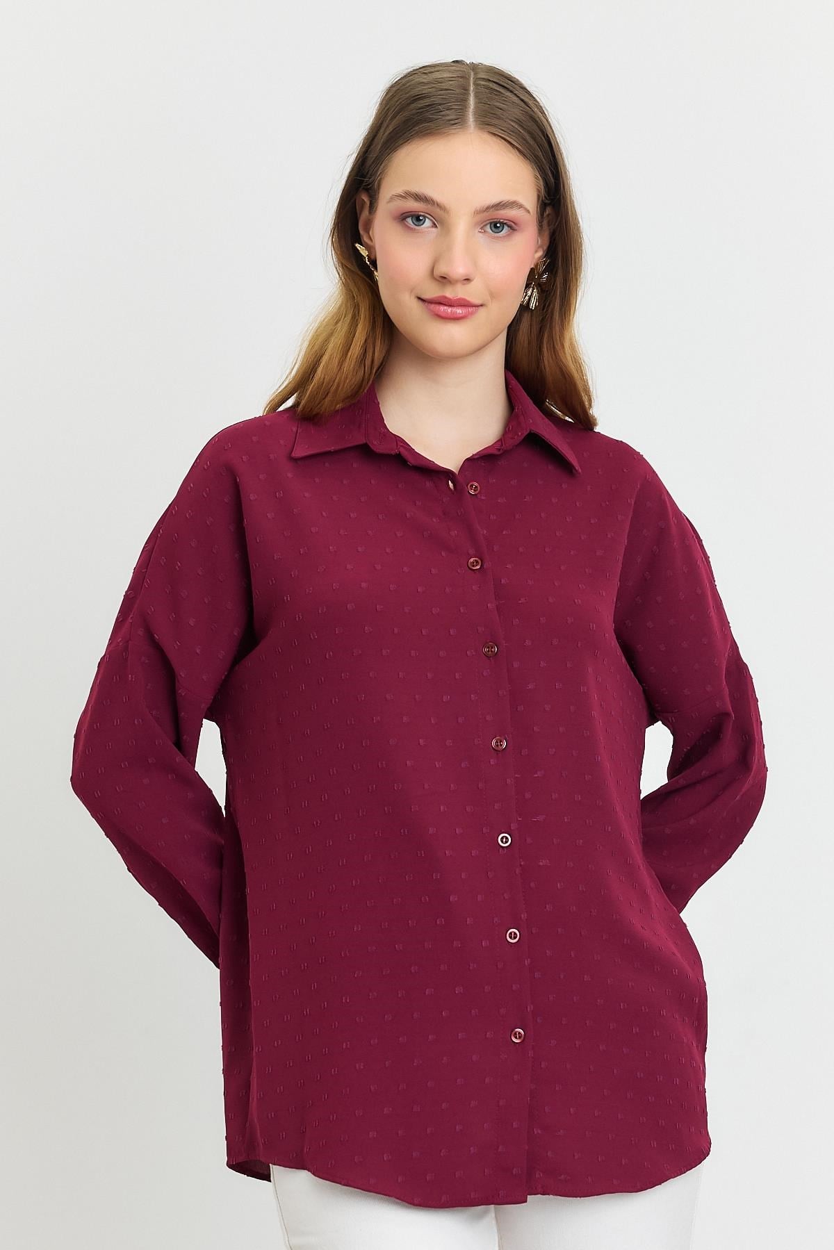 Bordo Desenli Salaş Gömlek 4635A
