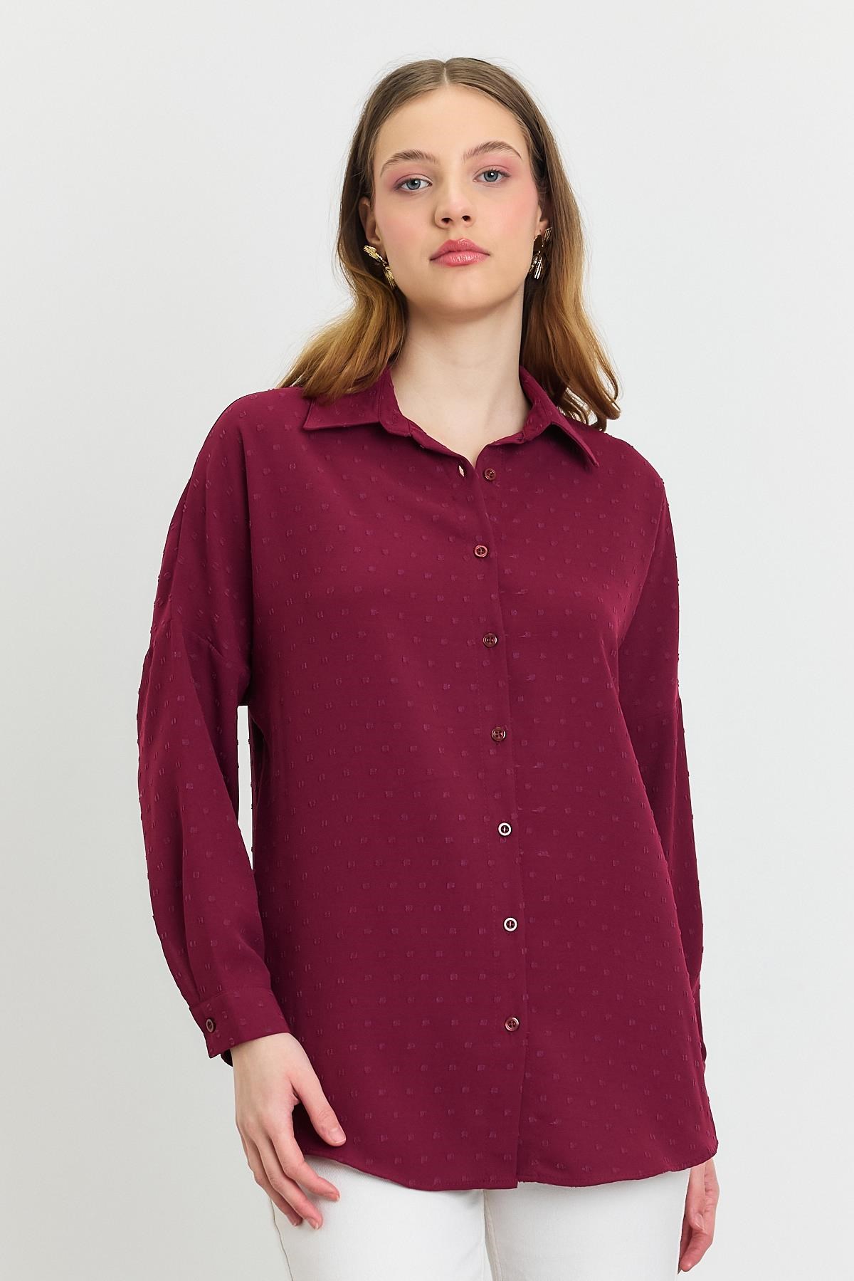 Bordo Desenli Salaş Gömlek 4635A