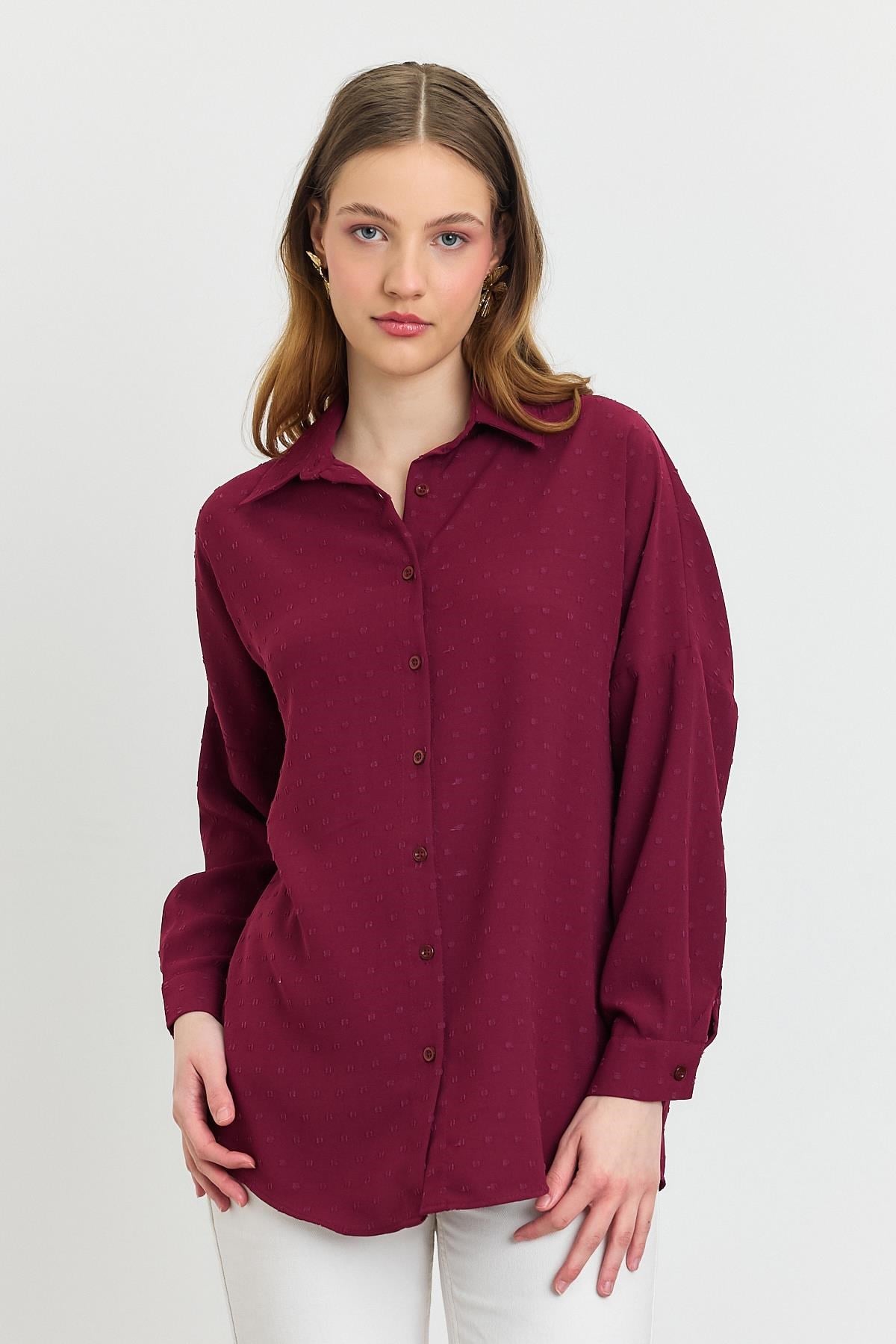 Bordo Desenli Salaş Gömlek 4635A