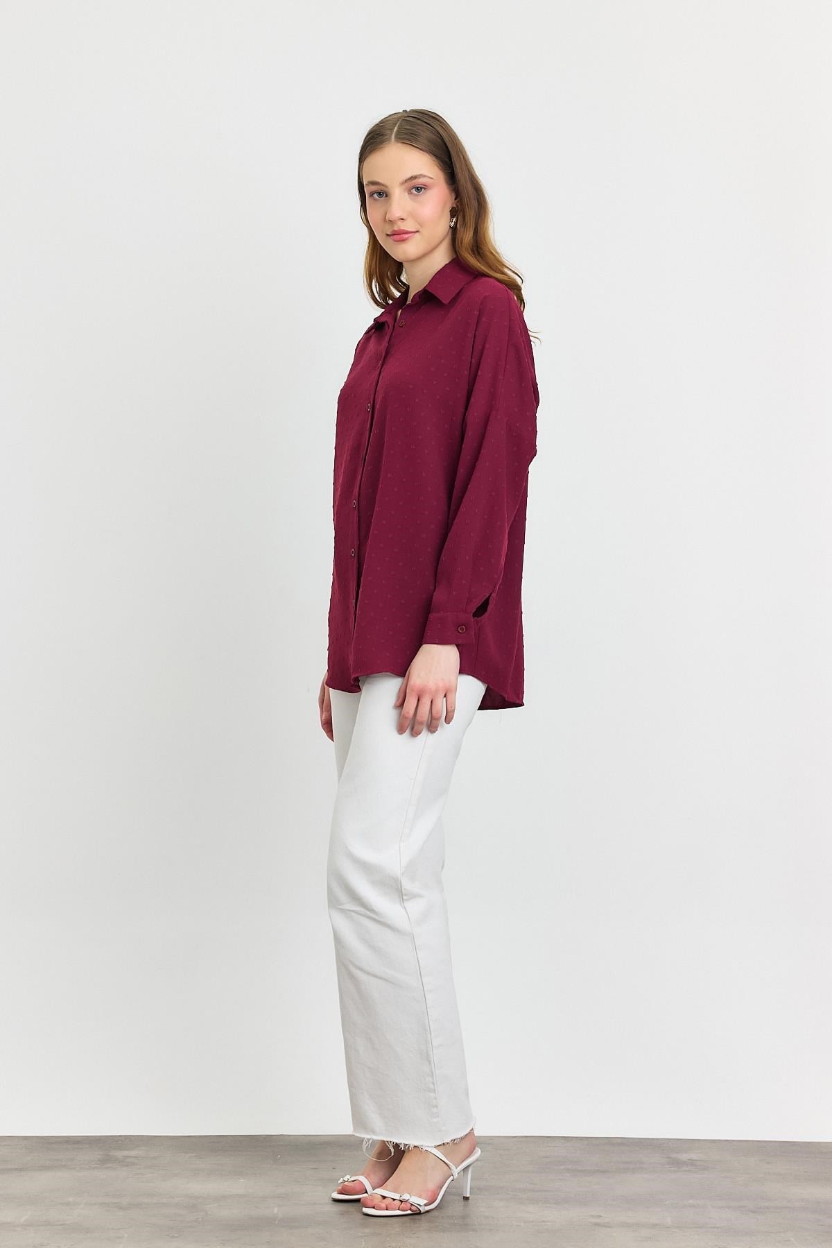 Bordo Desenli Salaş Gömlek 4635A