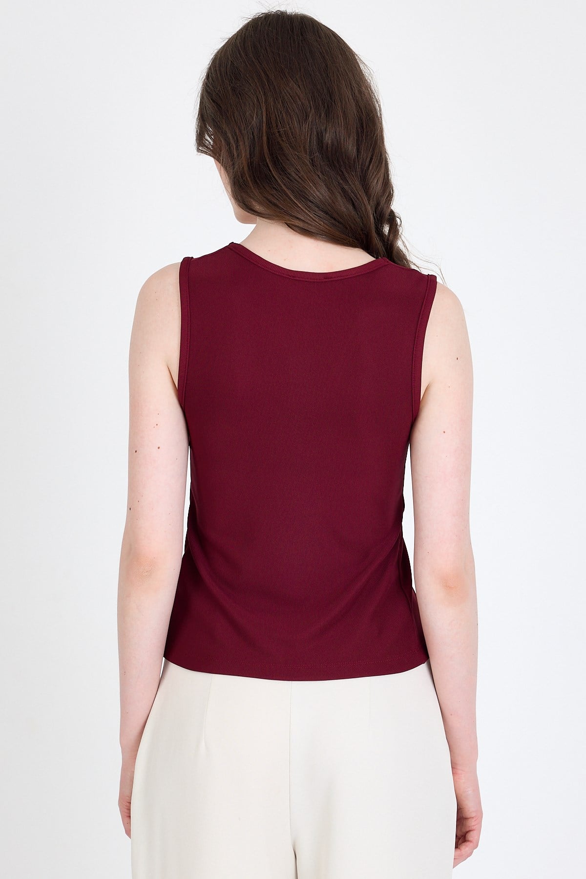Bordo Düğme Detaylı V Yaka Bluz 018