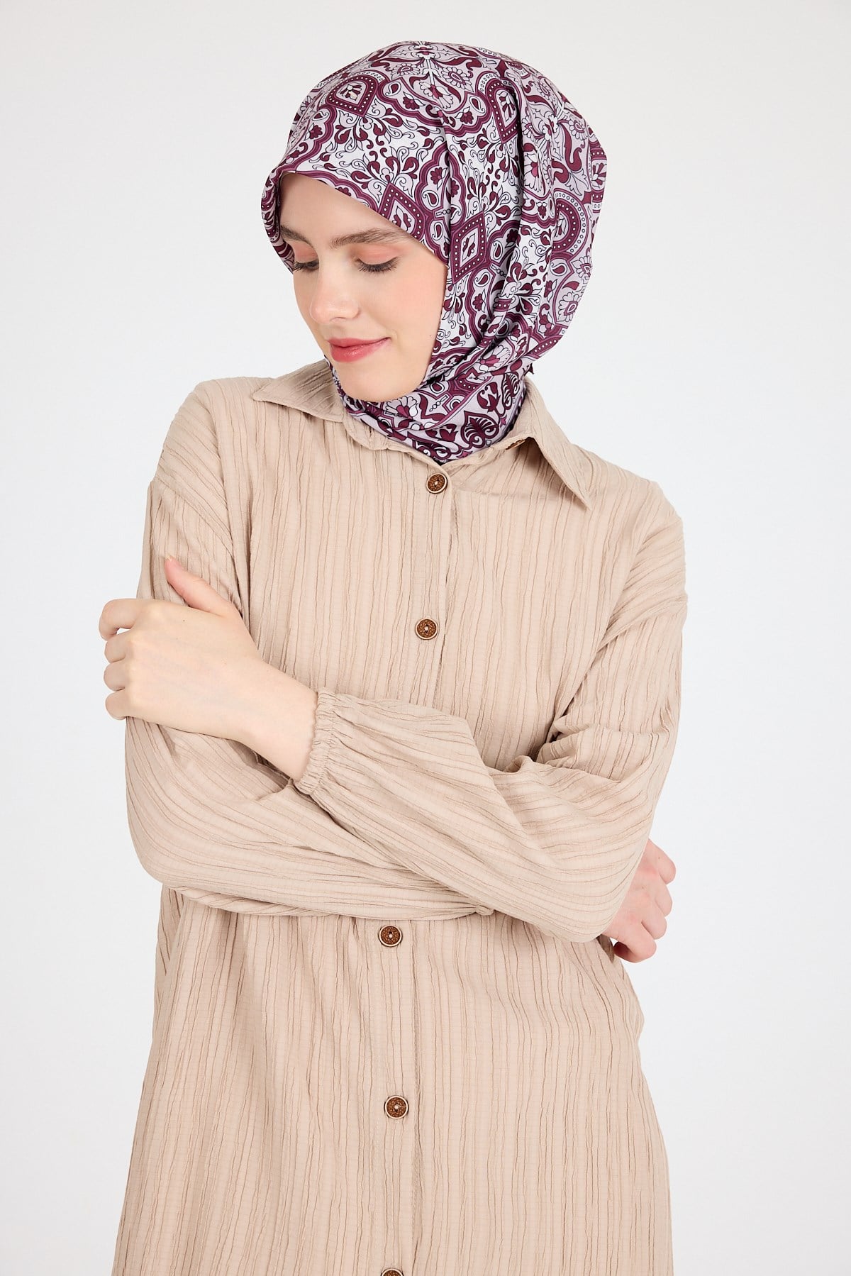 Bordo Etnik Desenli Eşarp 3013