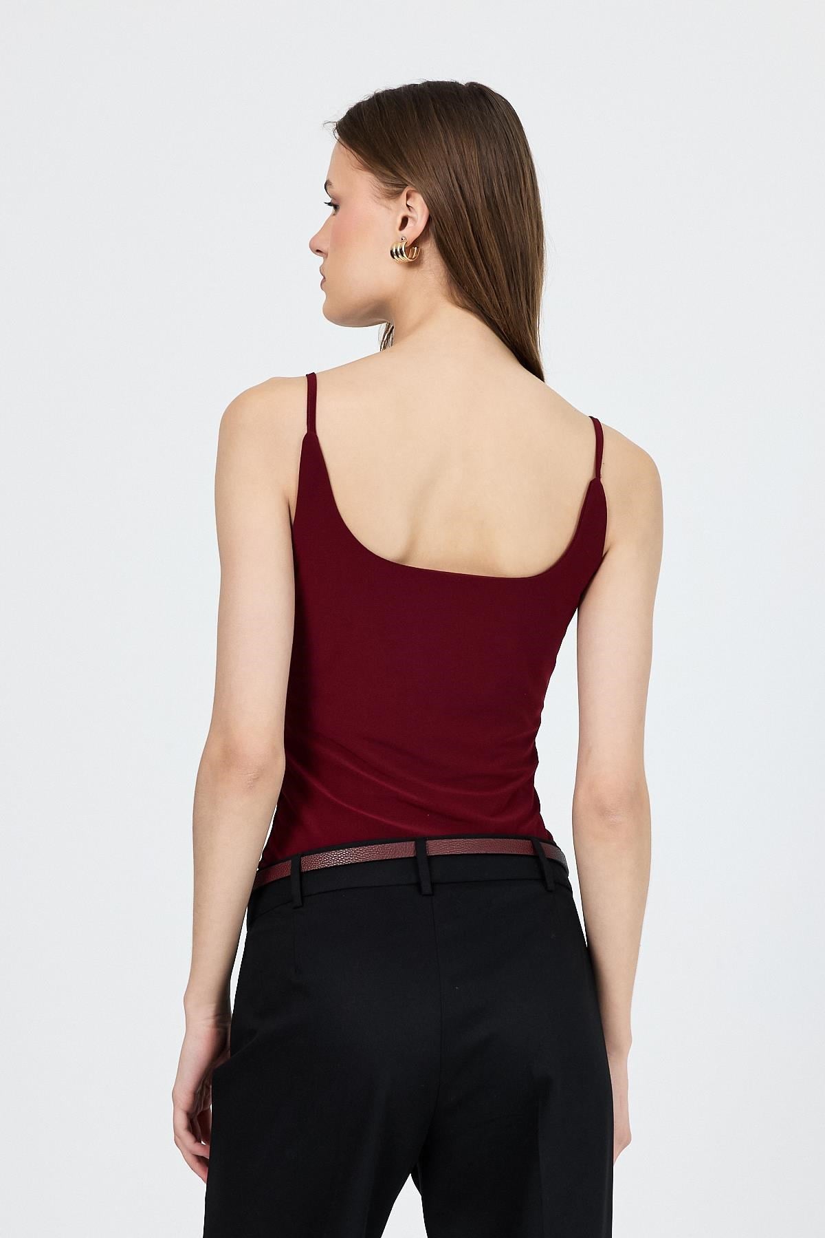 Bordo İnce Askılı Çıtçıtlı Bodysuit 13255