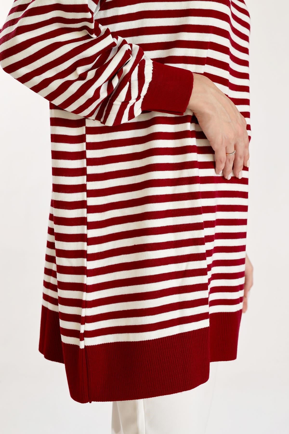 Bordo İnce Çizgi Polo Yaka Tunik 5345