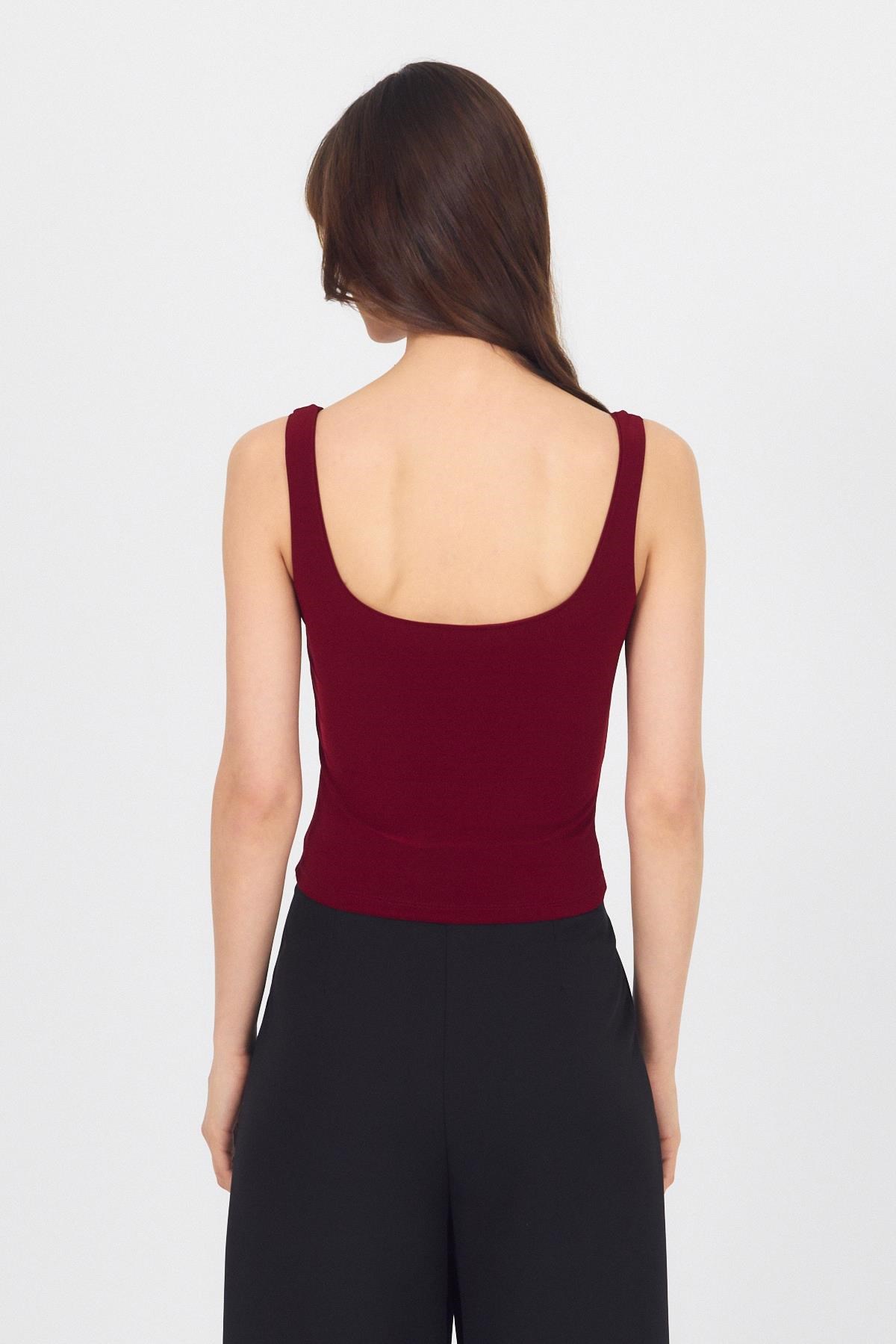 Bordo Kalın Askılı V Yaka Bluz 13293