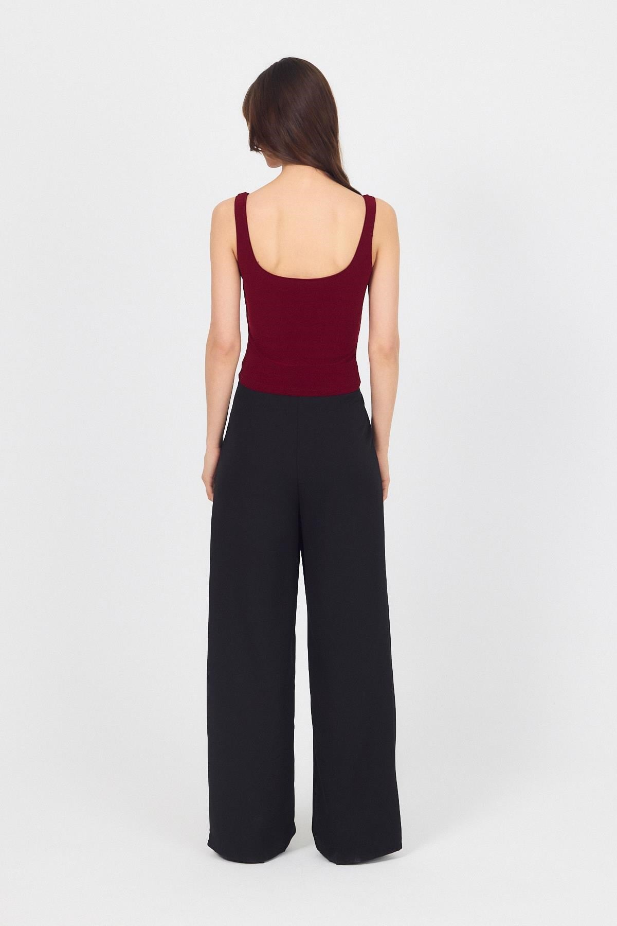 Bordo Kalın Askılı V Yaka Bluz 13293