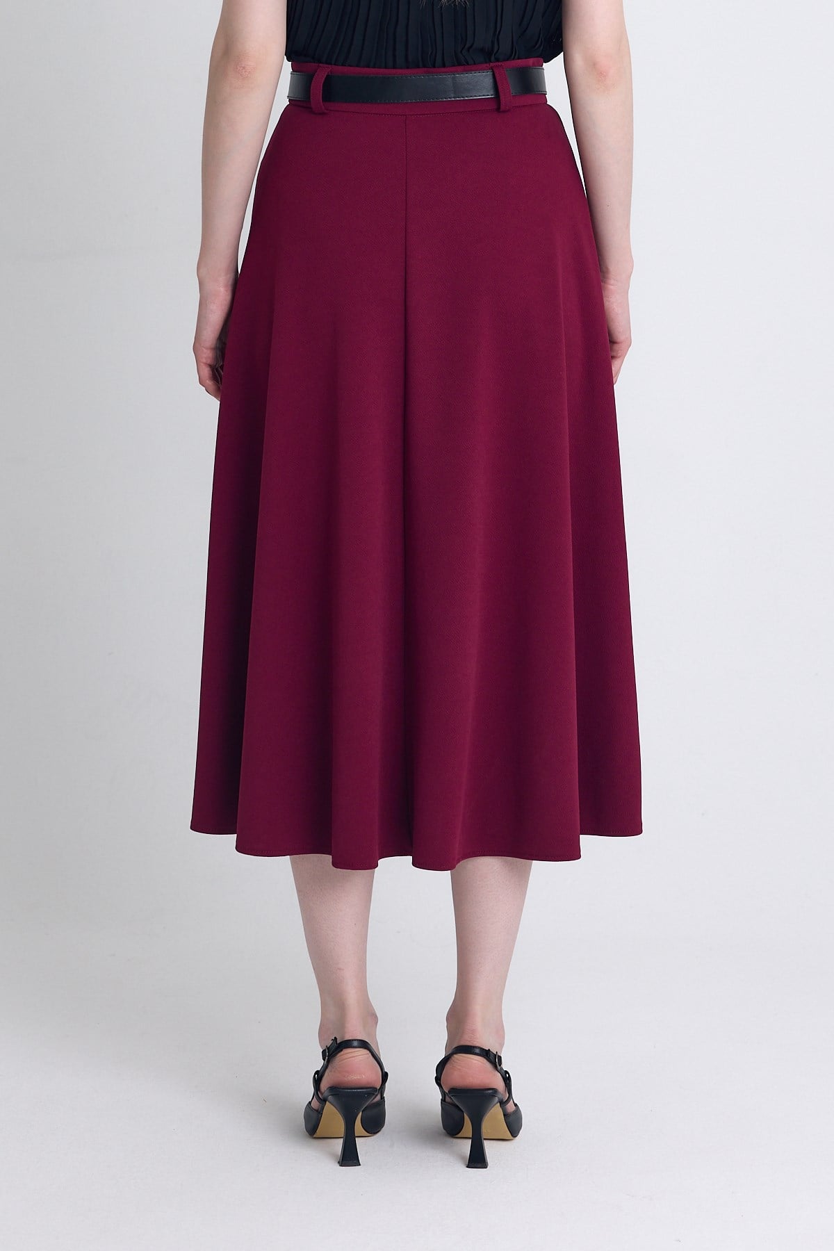 Bordo Kemerli A Kesim Midi Etek 4806A