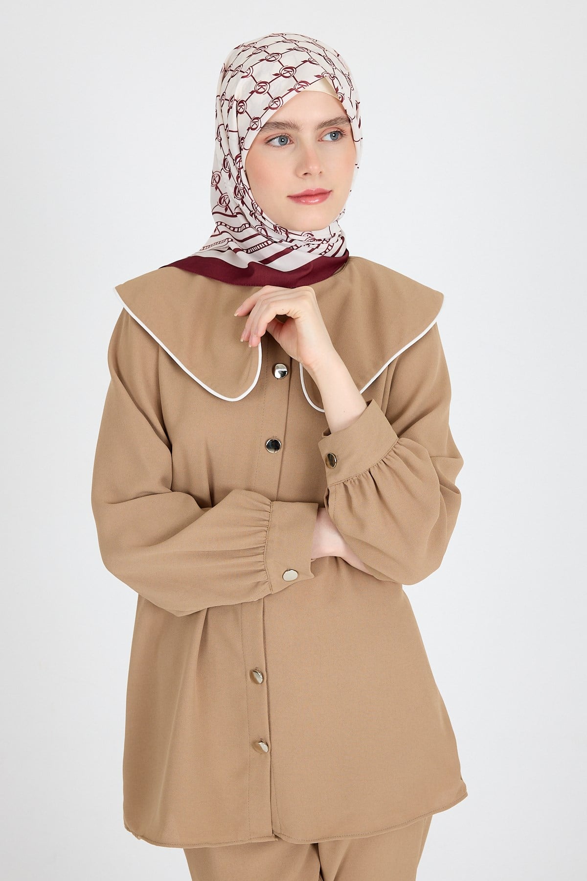 Bordo Monogram Desenli Eşarp 3015