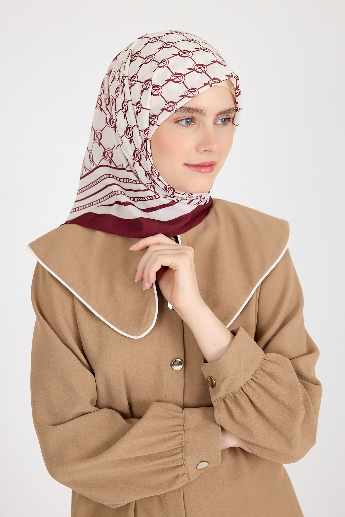 Bordo Monogram Desenli Eşarp 3015