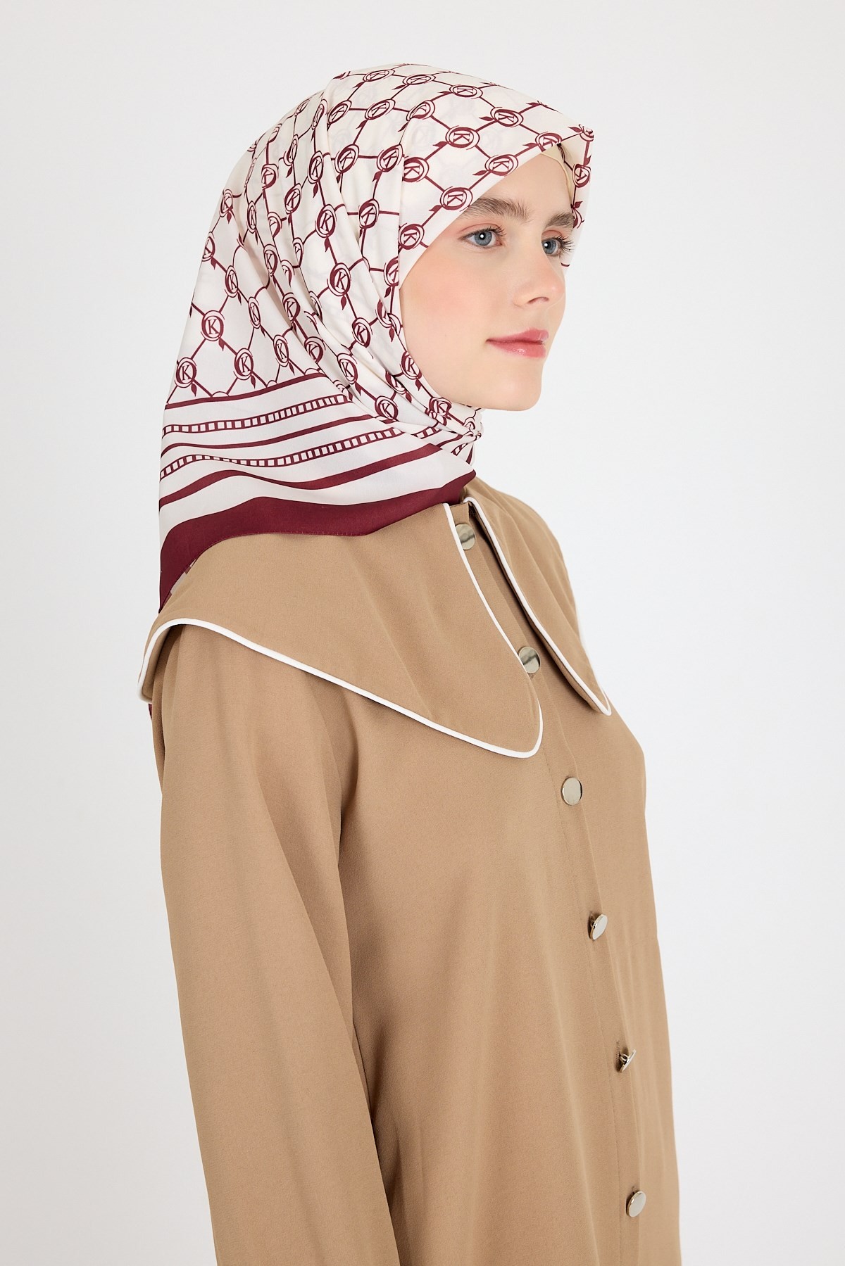 Bordo Monogram Desenli Eşarp 3015