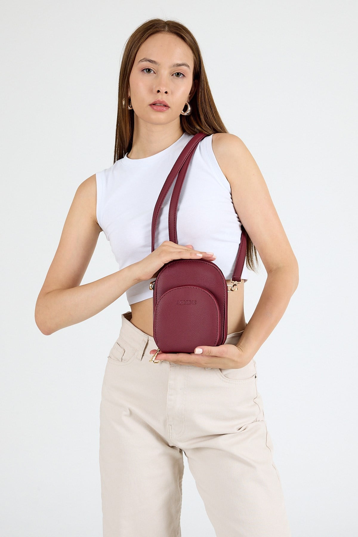Bordo Ön Cepli Mini Çarpraz Askılı Çanta 384