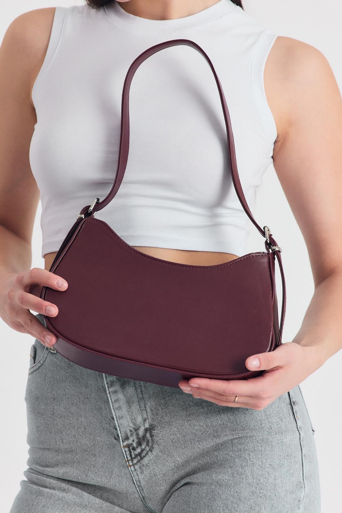 Bordo Oval Baget Çanta 3001