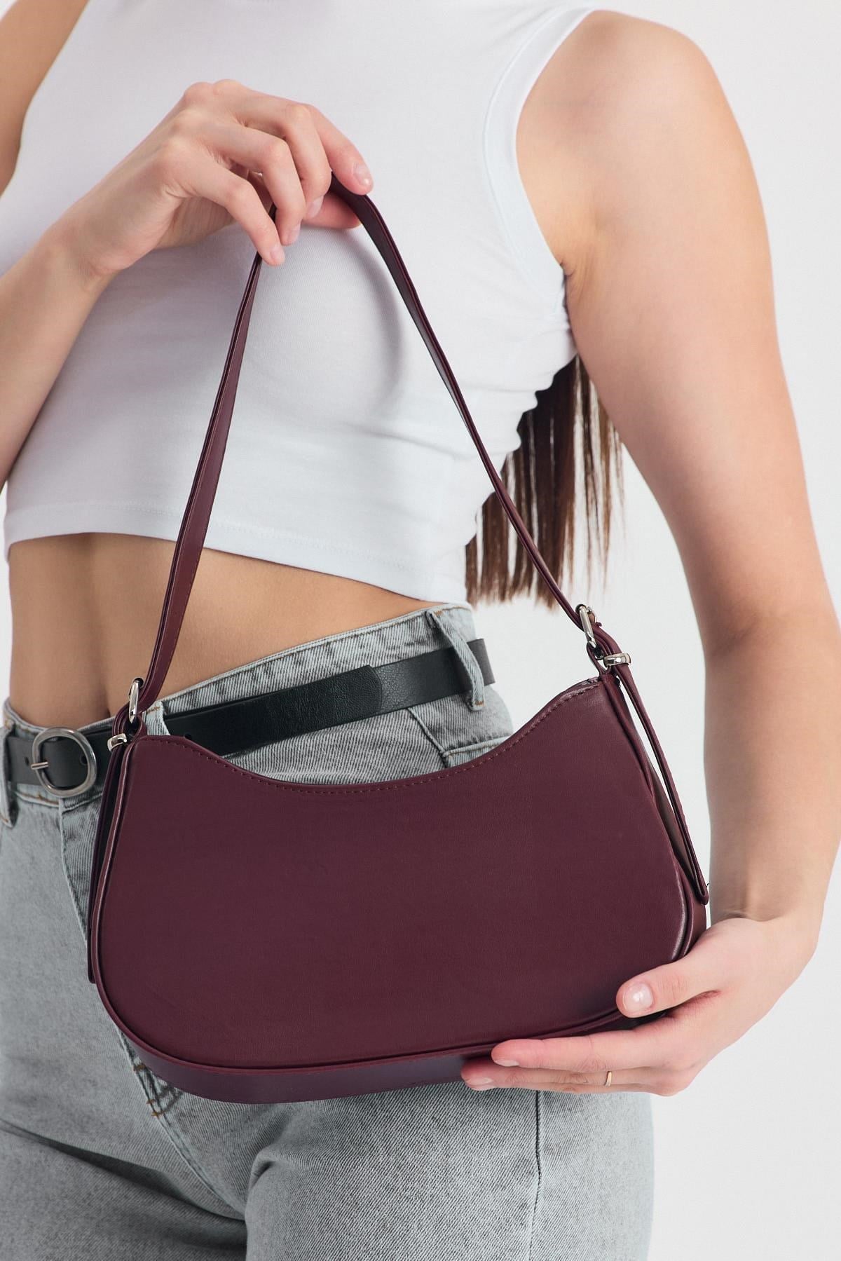Bordo Oval Baget Çanta 3001