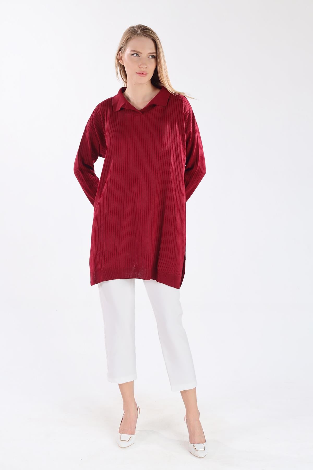 Bordo Polo Yaka Tunik 5410