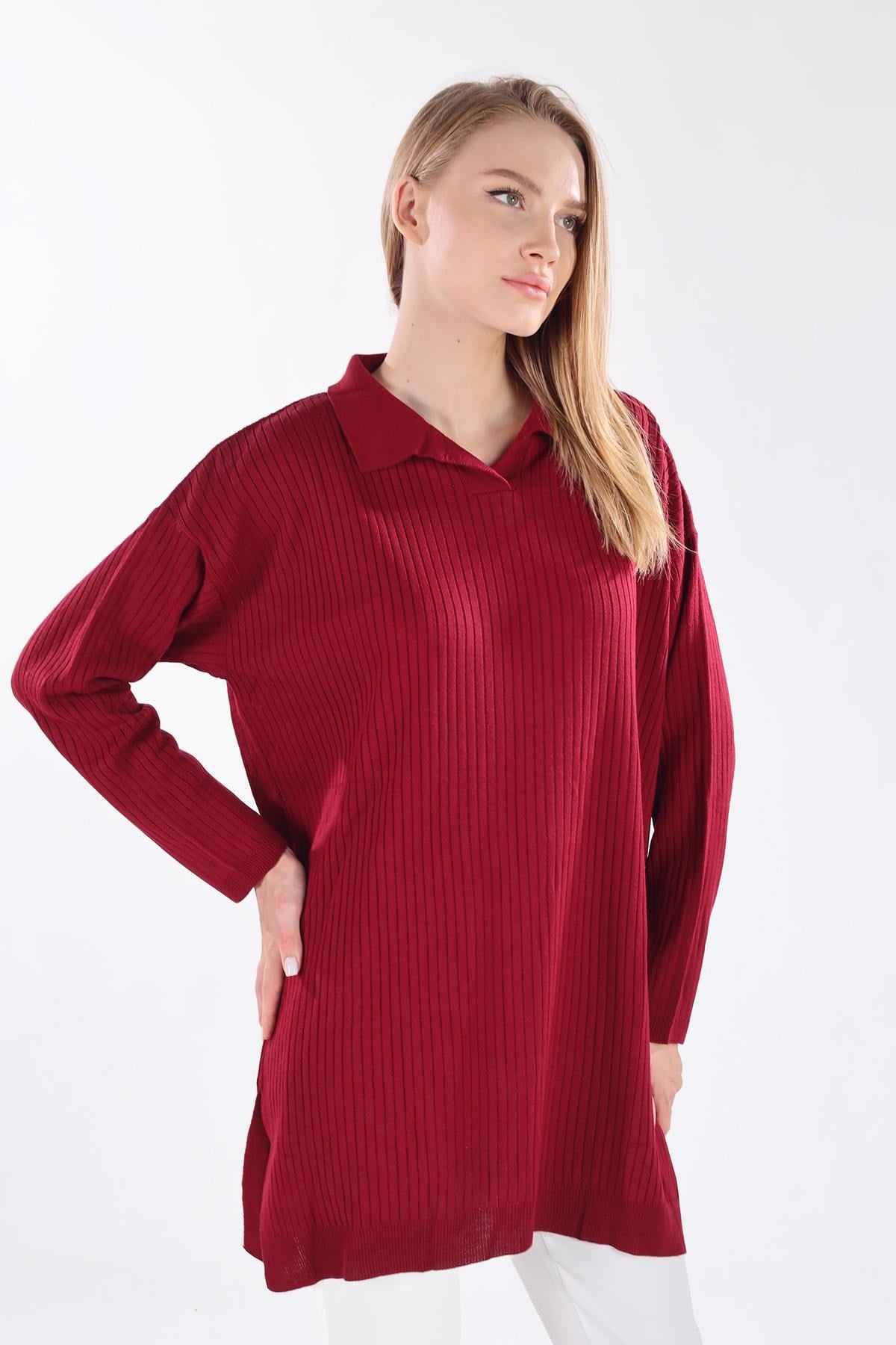 Bordo Polo Yaka Tunik 5410