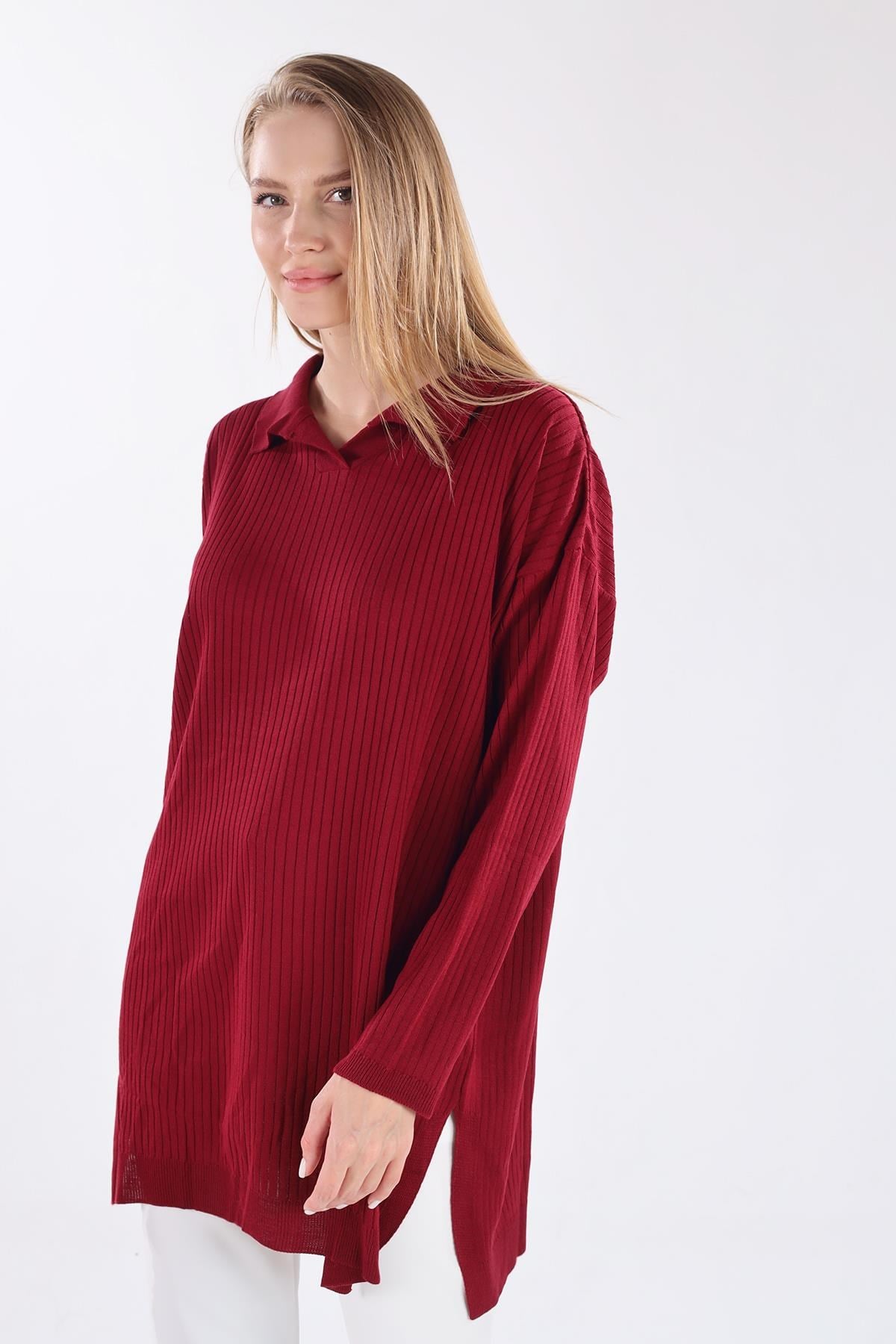 Bordo Polo Yaka Tunik 5410