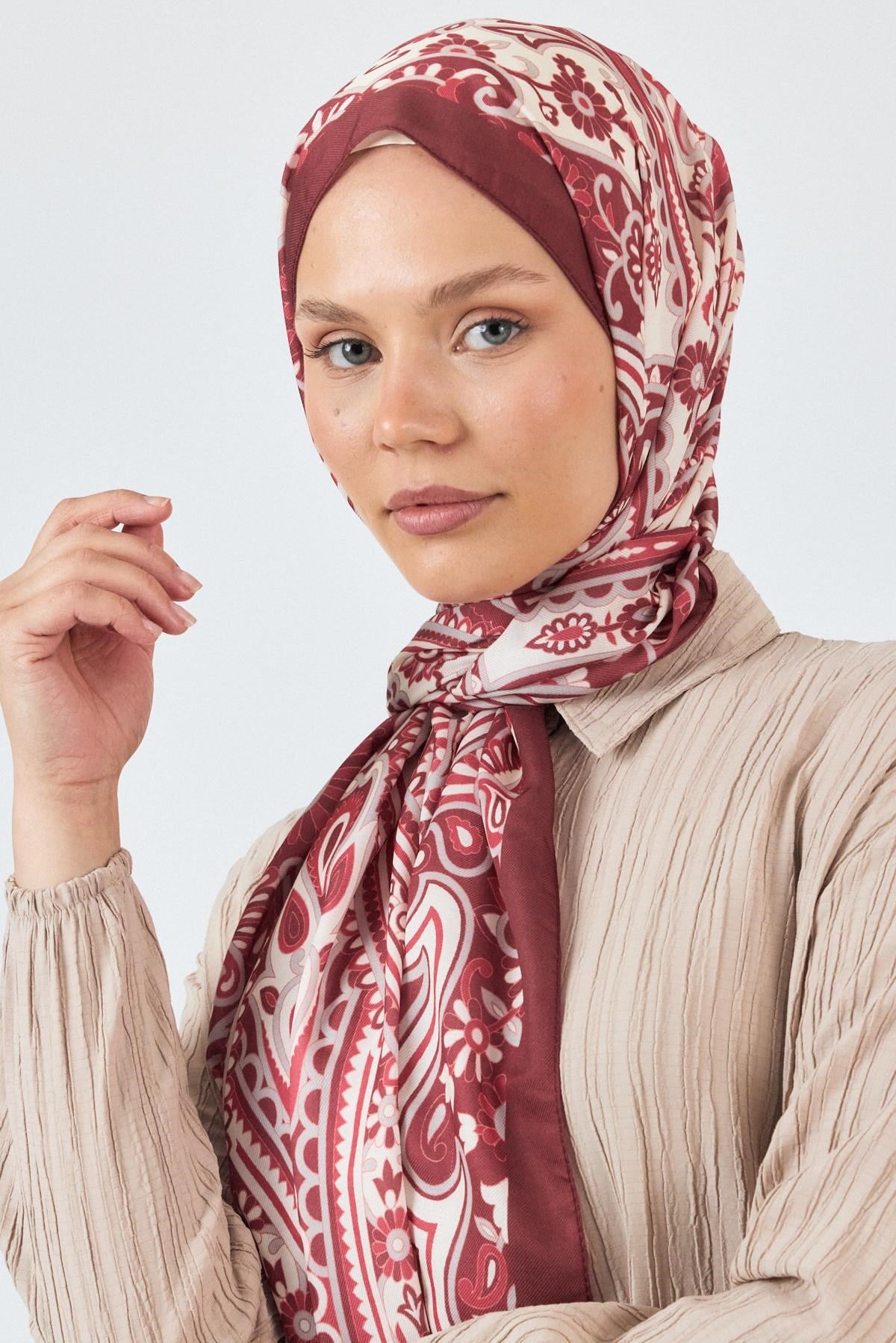 Bordo Retro Desenli Şal 5684