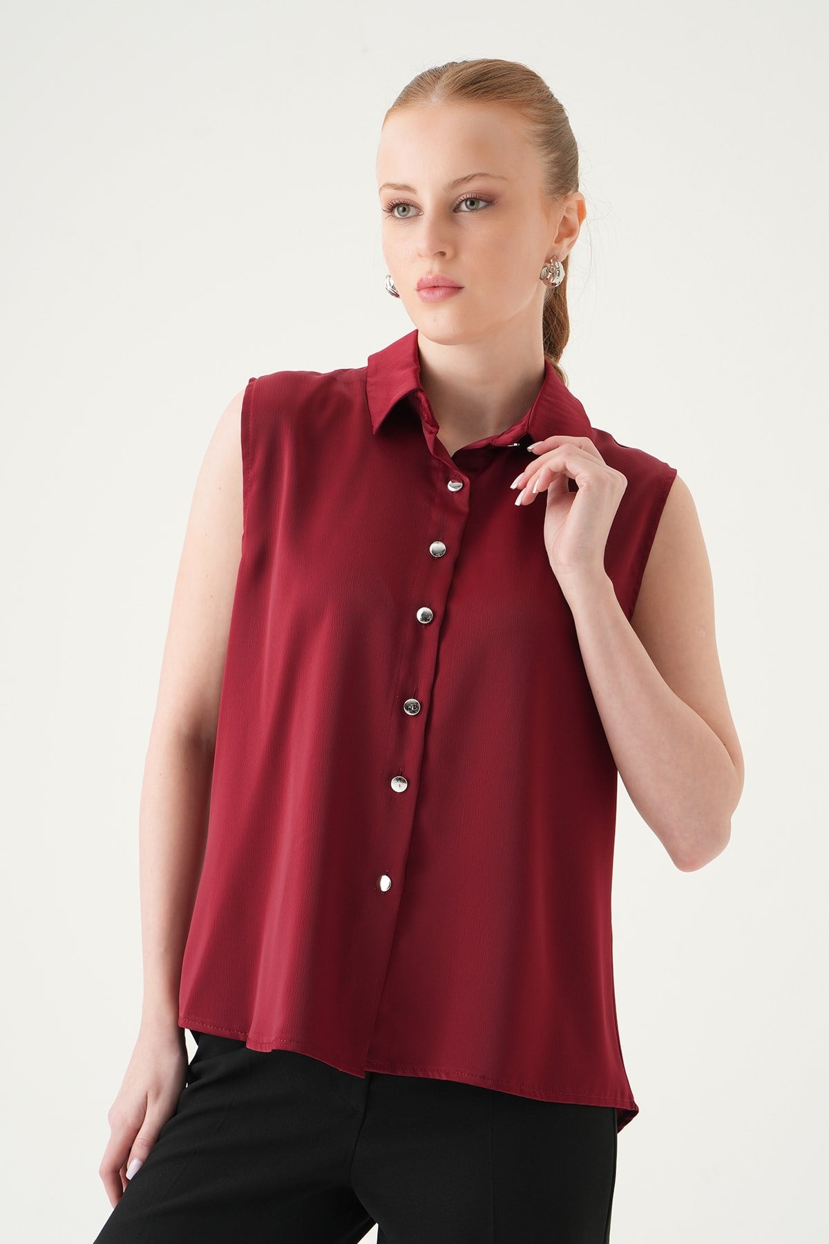 Bordo Sıfır Kol Gömlek 241190