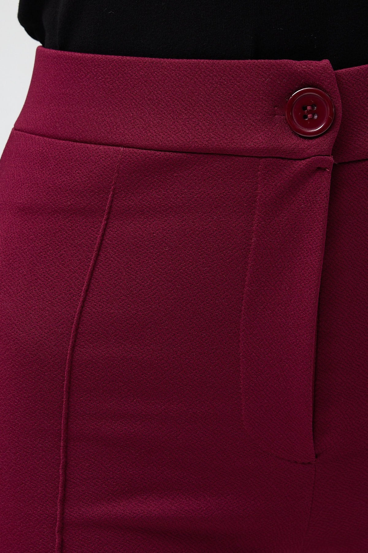 Bordo Straight/Düz Kesim Yüksek Bel Nervür Dikişli Örme Pantolon TCR-6873A